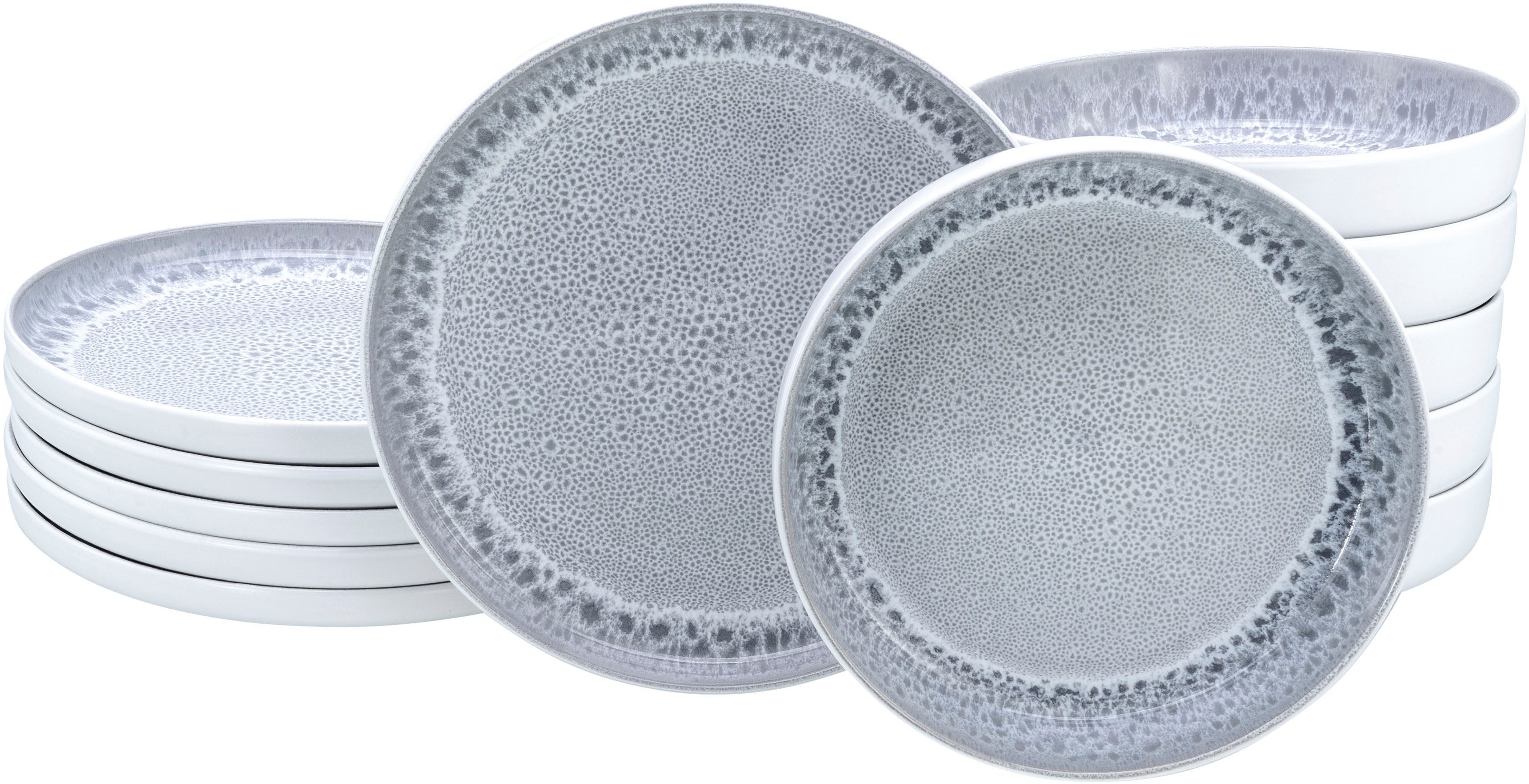 OTTO home Tafelservice modernes Geschirr-Set, Service Lykk (12-tlg), 6 Personen, Steinzeug, hohe Haltbarkeit, spülmaschinen- & mikrowellengeeignet, Reaktivglasur