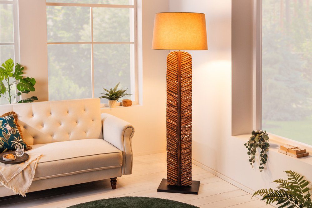 ABSTRACT · riess-ambiente ohne Boho · 175cm Wohnzimmer Stoff Ein-/Ausschalter, · Lampenschirm natur, mit Leuchtmittel, beige / LEAF Massivholz · Stehlampe