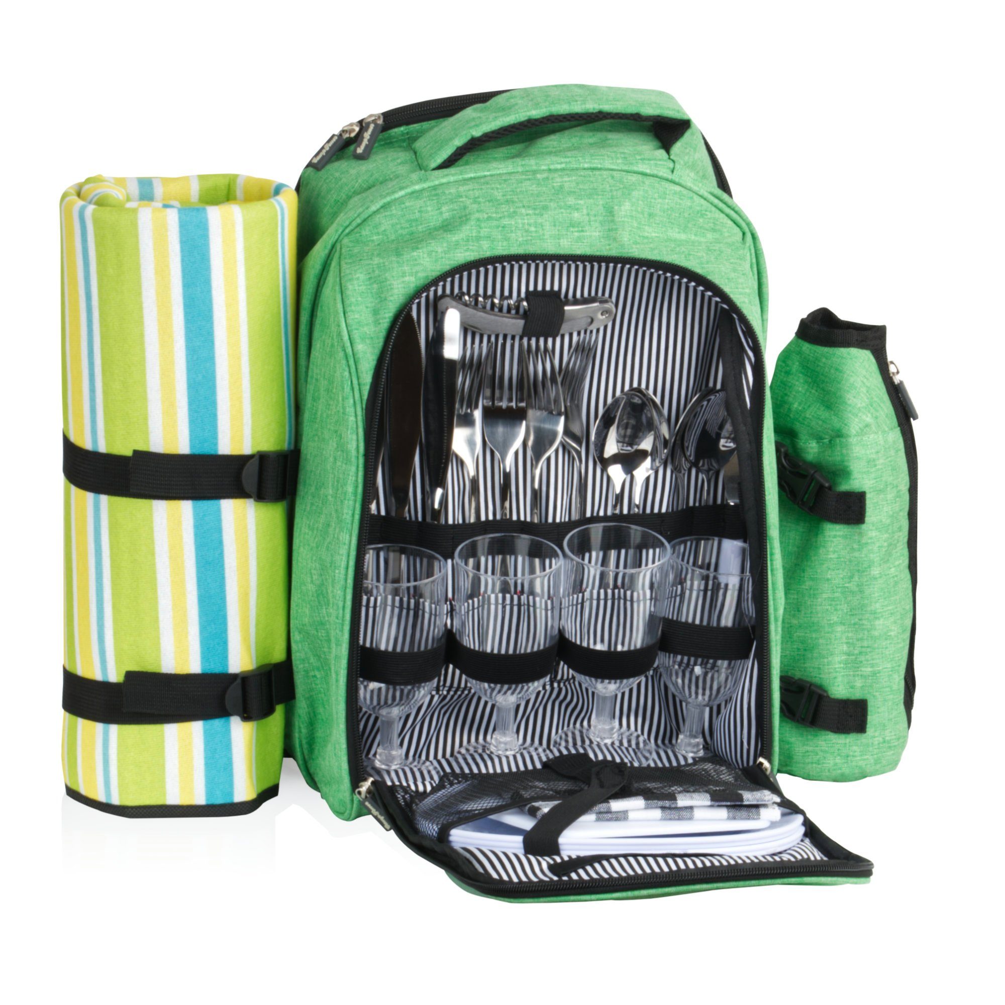 CampFeuer Picknickrucksack Freizeitrucksack 32-teilig, Picknickset für 4 Personen, mintgrün (32-tlg), Leichte Reinigung