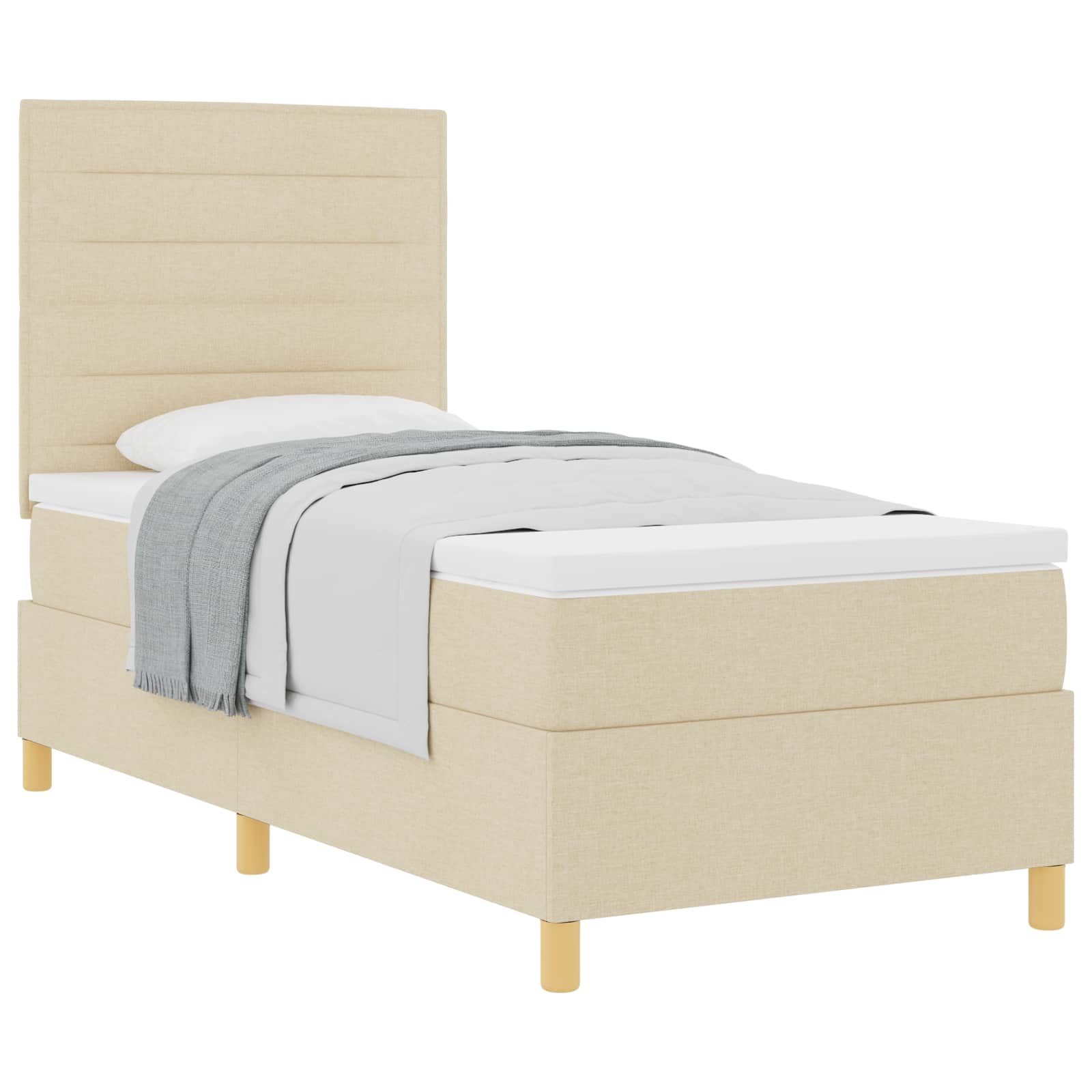 Bett Boxspringbett mit Matratze mit Kopfteil Creme 90 x 200 cm Stoff