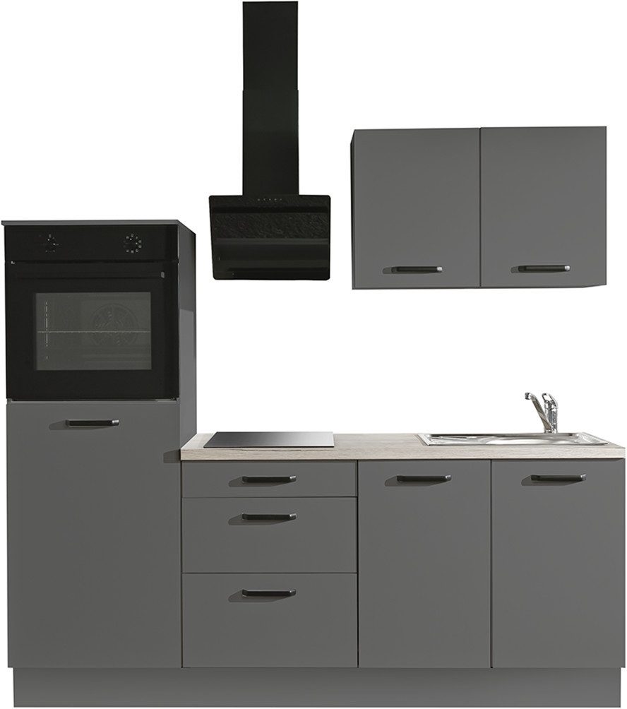 wiho Küchen Küchenzeile Compact: Kleines Format, große Ausstattung, optional mit E-Geräten, Variante ohne Kühlschrank, Breite 210 cm