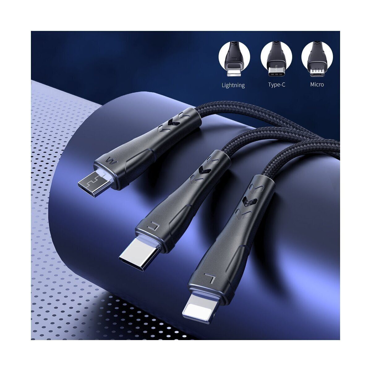 mcdodo 3in1 USB auf USB-C/Lightning/Micro USB Kabel, 1,2m (Schwarz) Smartphone-Kabel