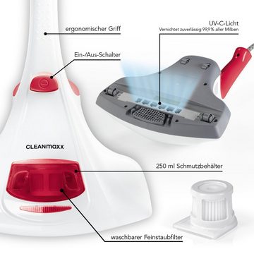 CLEANmaxx Handstaubsauger Milbensauger Matratzenreinigungsgerät mit UV-C Licht, 300,00 W, beutellos, Desinfizieren & Reinigen, ideal für Allergiker