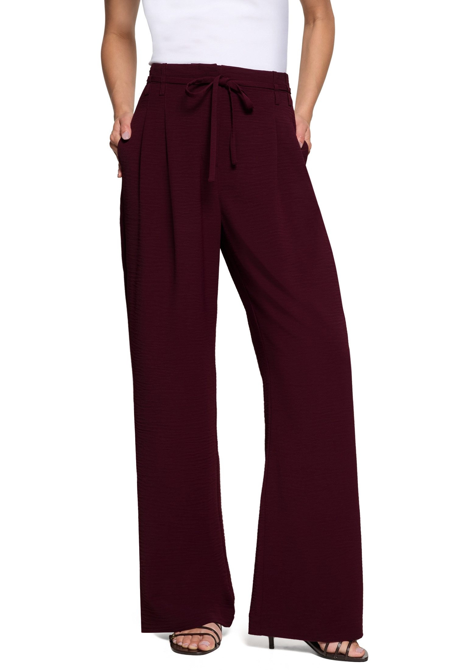 Zero Stoffhose Damen fit Hose mit Bindegürtel Material