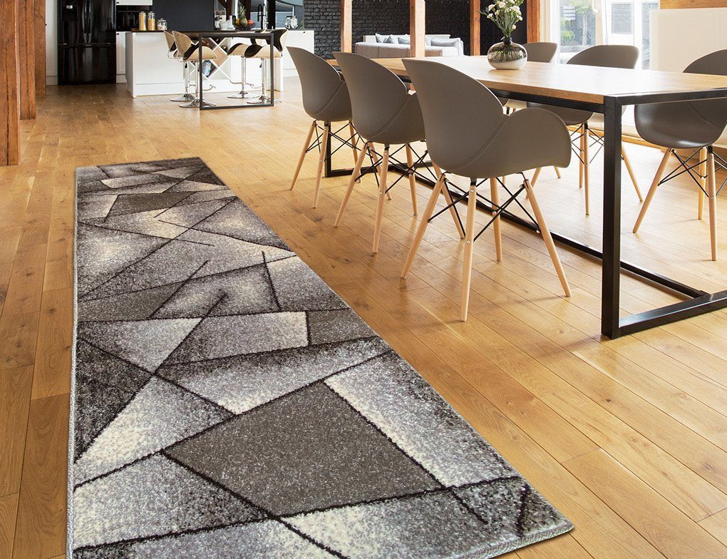 oKu-Tex Bettumrandung 3 teilig, Läufer (67 x 340 cm) + Brücken (2 x 67 x 140 cm), Kurzflor, (Set 3 teilig, 3-tlg), Teppich Schlafzimmer Bettvorleger Set schmal gewebt grau meliert