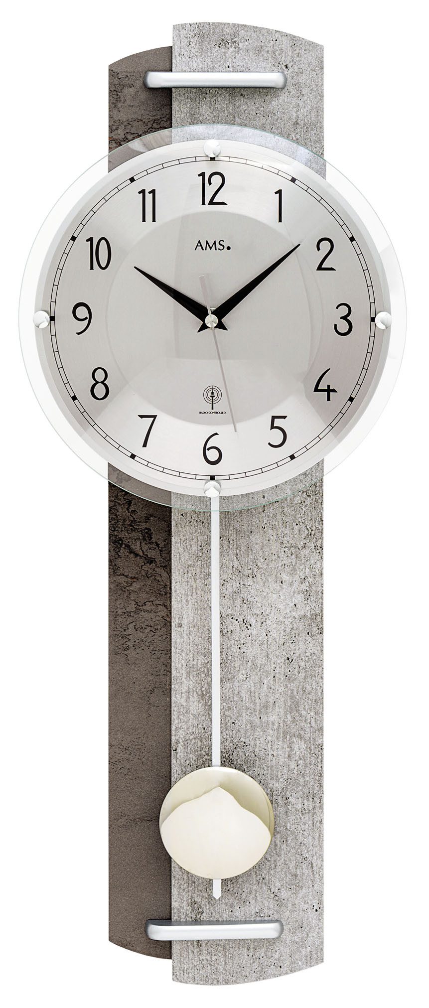 AMS Funk-Pendelwanduhr (Quarzuhr, Holz, Wohnzimmer, Esszimmer, Küche, Arbeitszimmer, Büro,Flur)
