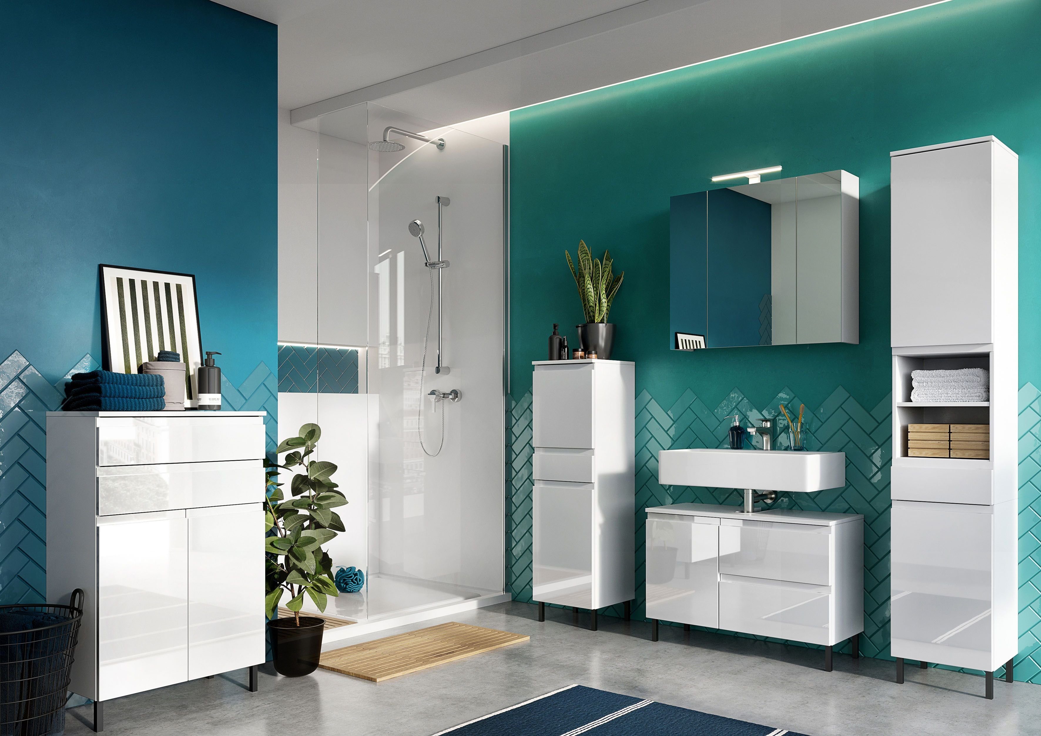 GERMANIA Waschbeckenunterschrank 80 Badezimmerschrank, verstellbarer | Scantic Weiß Weiß cm, Breite Einlegeboden