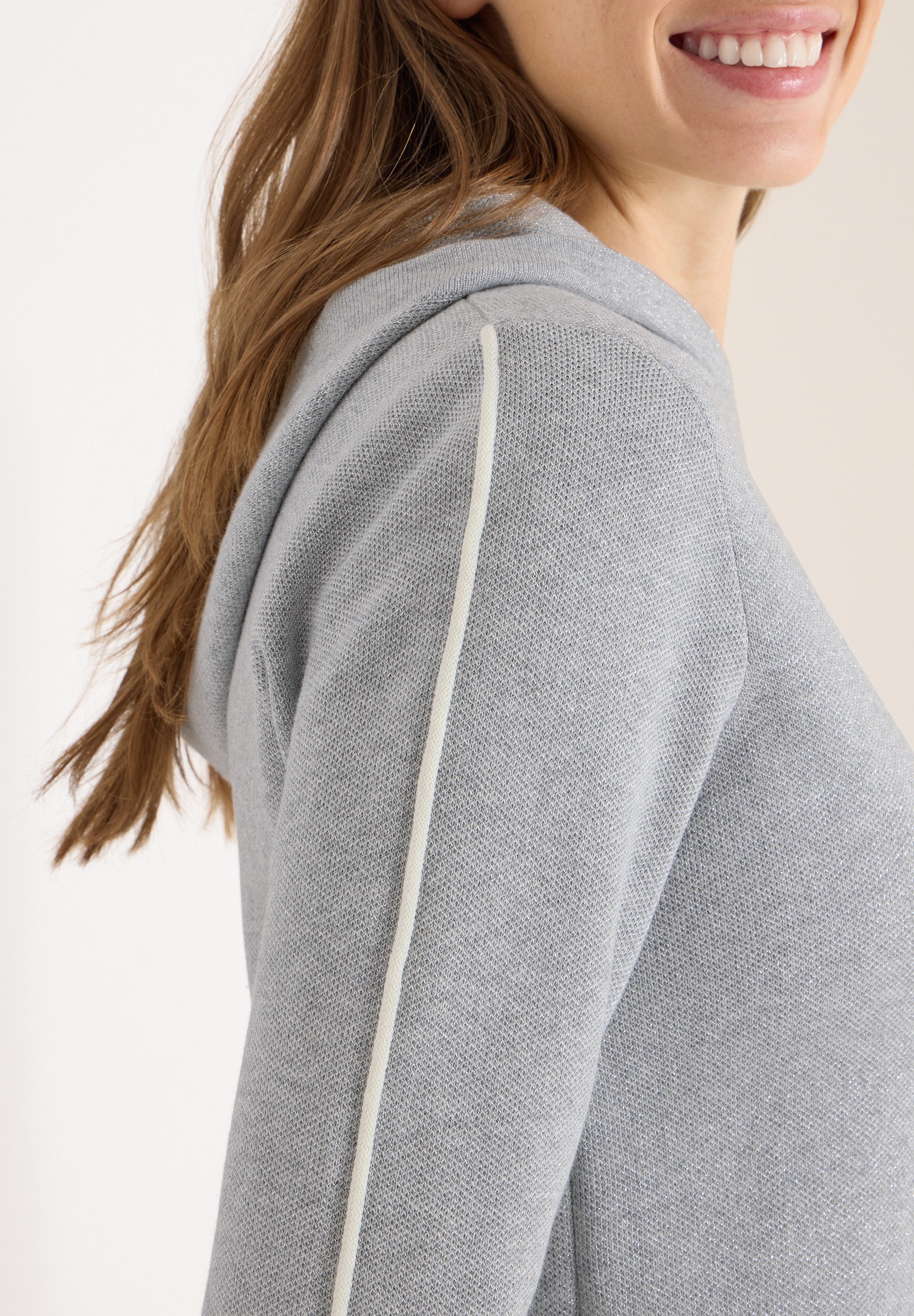 CECIL Strickkleid Glitzerkleid - Langarm mit Gallonstreifen und Kapuze