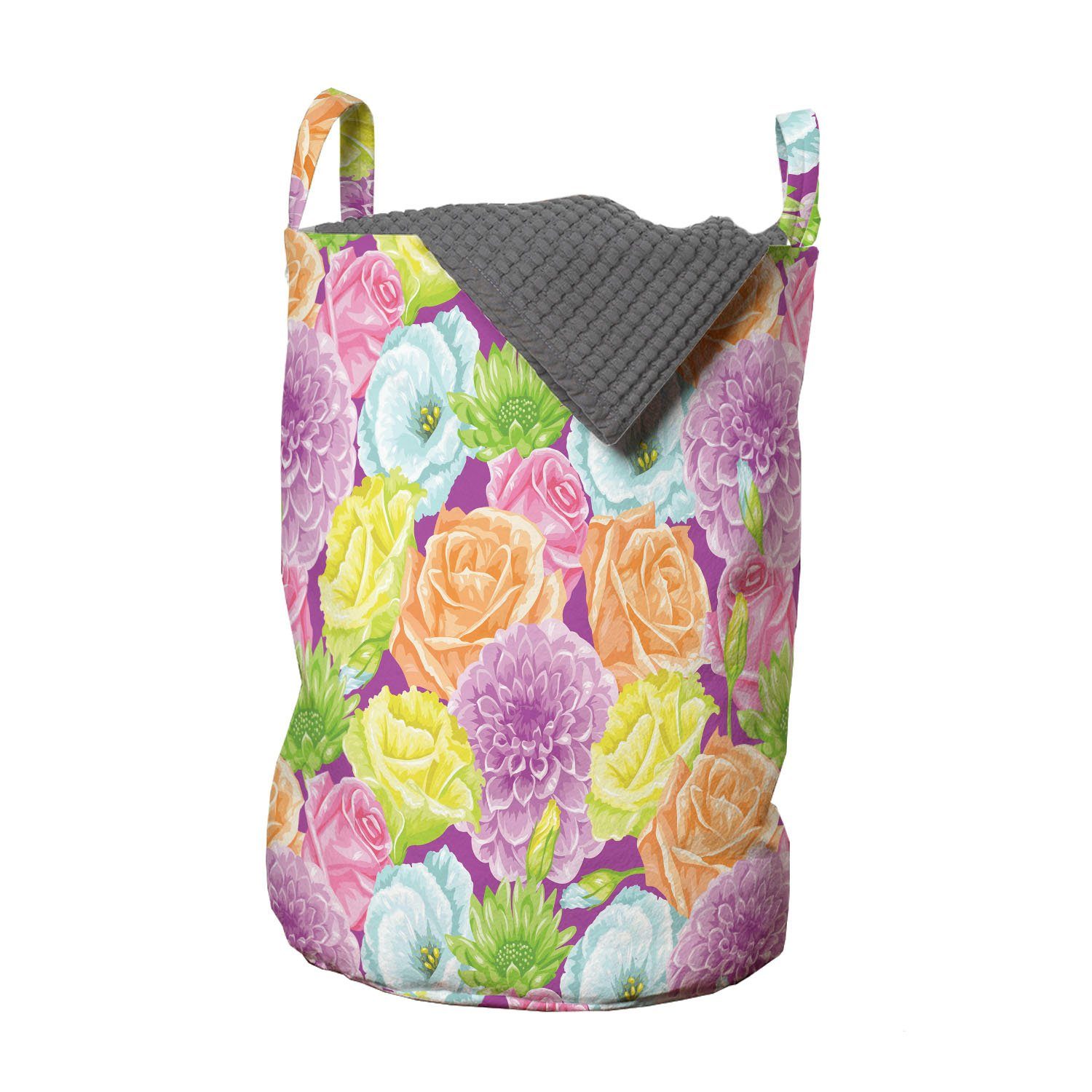 Abakuhaus Wäschesäckchen Wäschekorb mit Griffen Kordelzugverschluss für Waschsalons, Blume Bunte Frühlings-Blüten