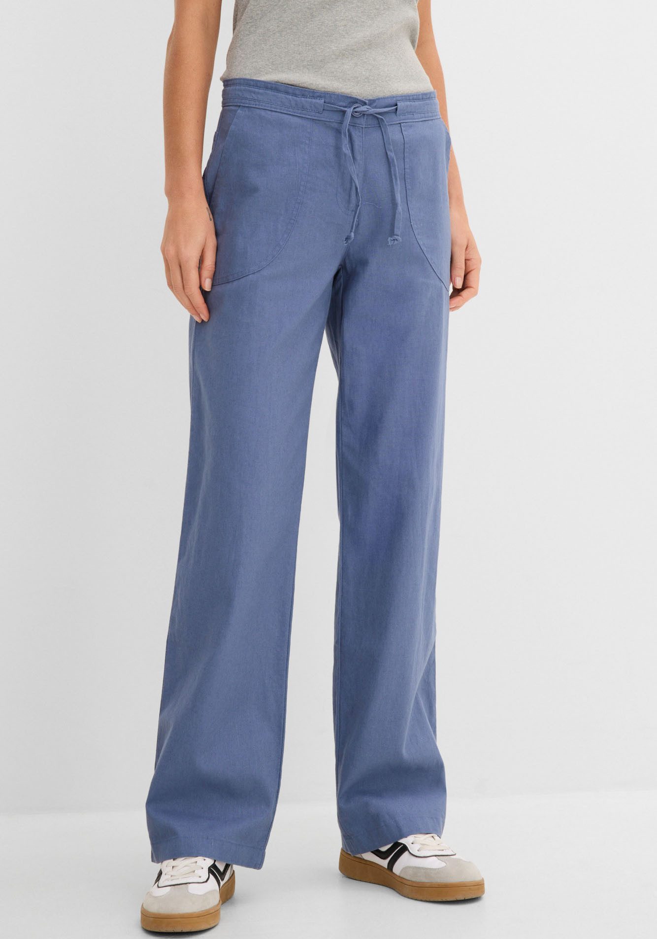 bonprix Leinenhose Loose Fit, mit Kordelzugbund, mit Eingrifftaschen, mit Gesäßtaschen