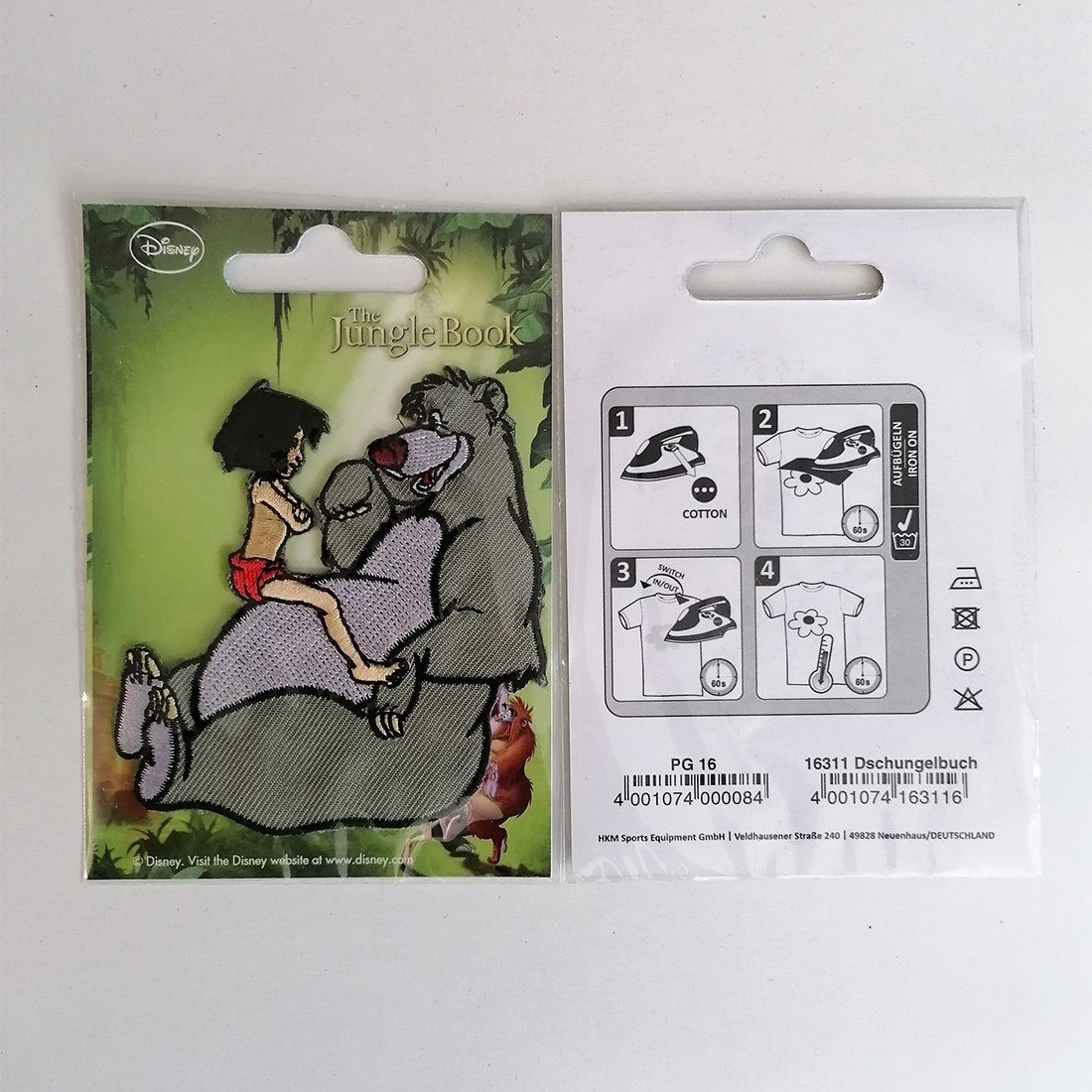 Disney Aufnäher Bügelbild, Aufbügler, Applikationen, Patches, Flicken, zum aufbügeln, Polyester, DSCHUNGELBUCH Mowgli + Baloo Kinder - Größe: 6 x 7 cm