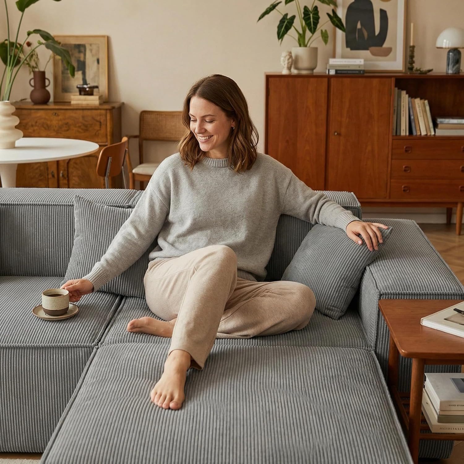 Happy Home Ecksofa Cord Ecksofa mit Schlaffunktion, 3-Sitzer, weich, ohne Holzrahmen