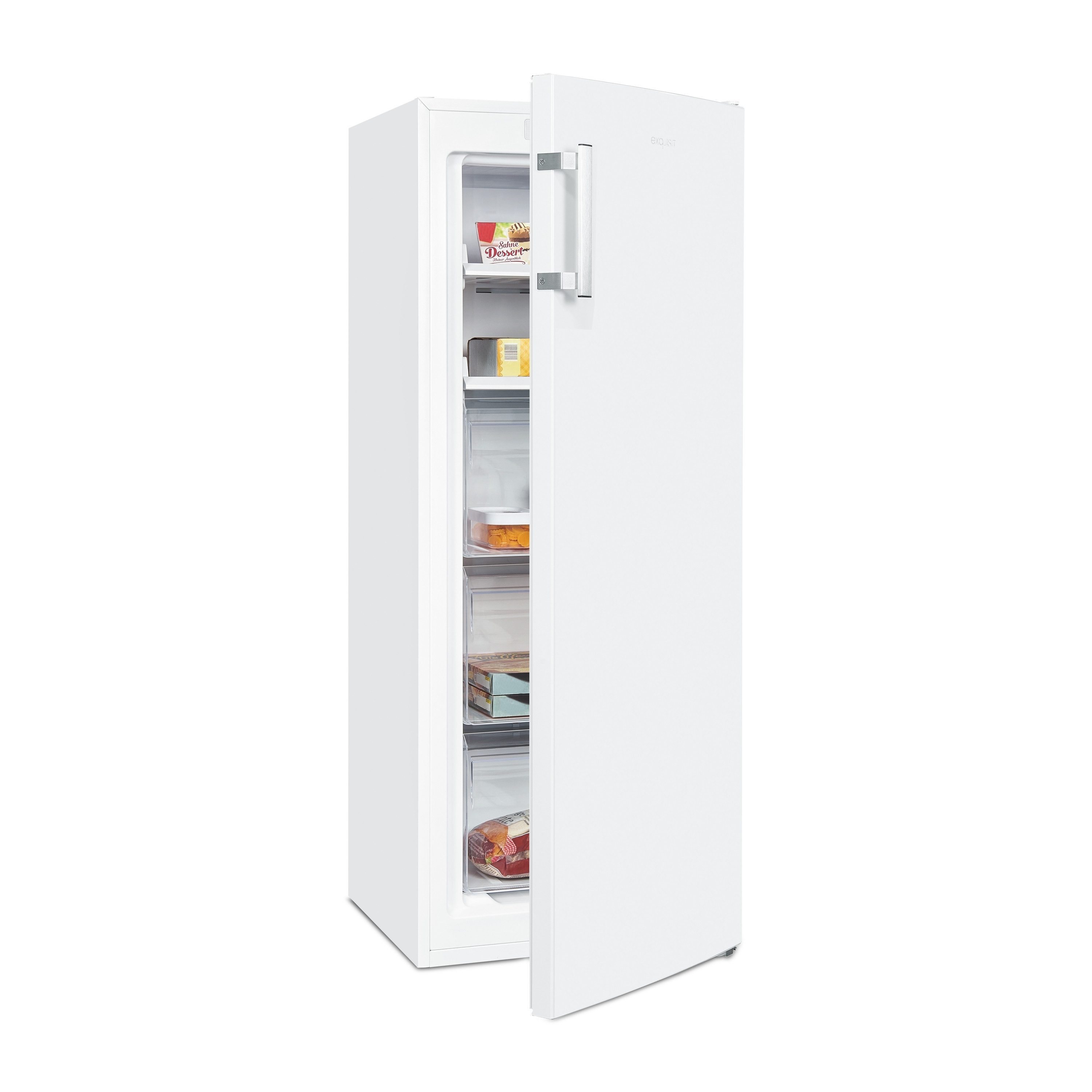 exquisit Gefrierschrank GS5231-NF-H-040C weiss, 143 cm hoch, 54 cm breit, NoFrost, Abtauverfahren automatisch, Schnellgefrierfunktion