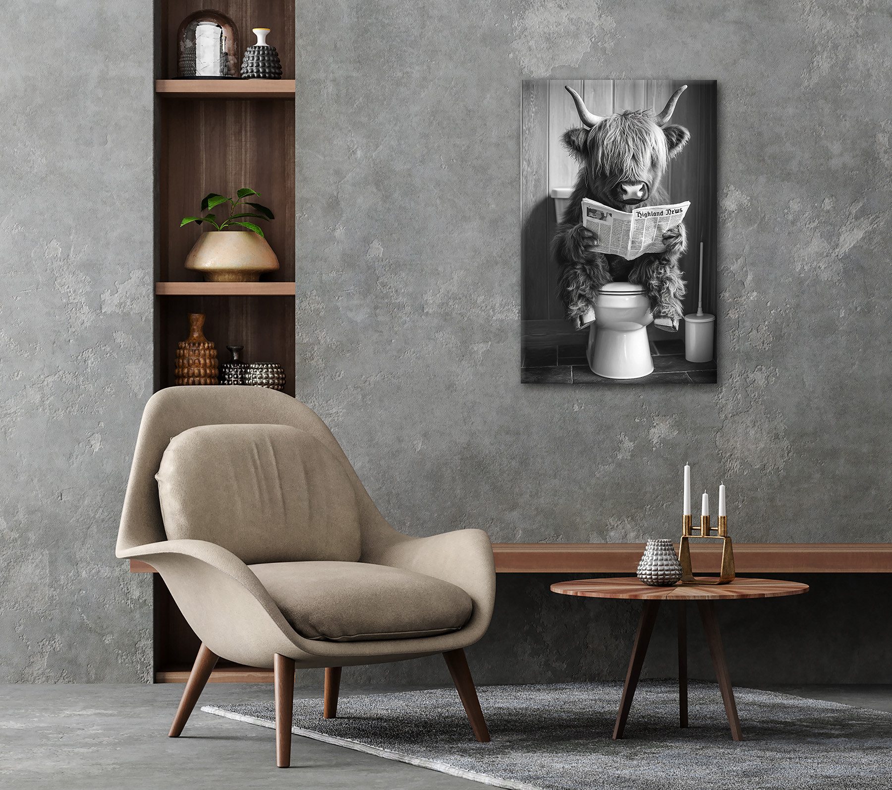 Bönninghoff Leinwandbild Wandbild HIGHLAND NEWS S/W 60x90 cm – Leinwandbild Keilrahmen Deko, Hochlandrind, Humor, Kuh, Kuhbilder, Kühe, Schwarz-Weiß, Tiere (1 S – Bild 5 von 5