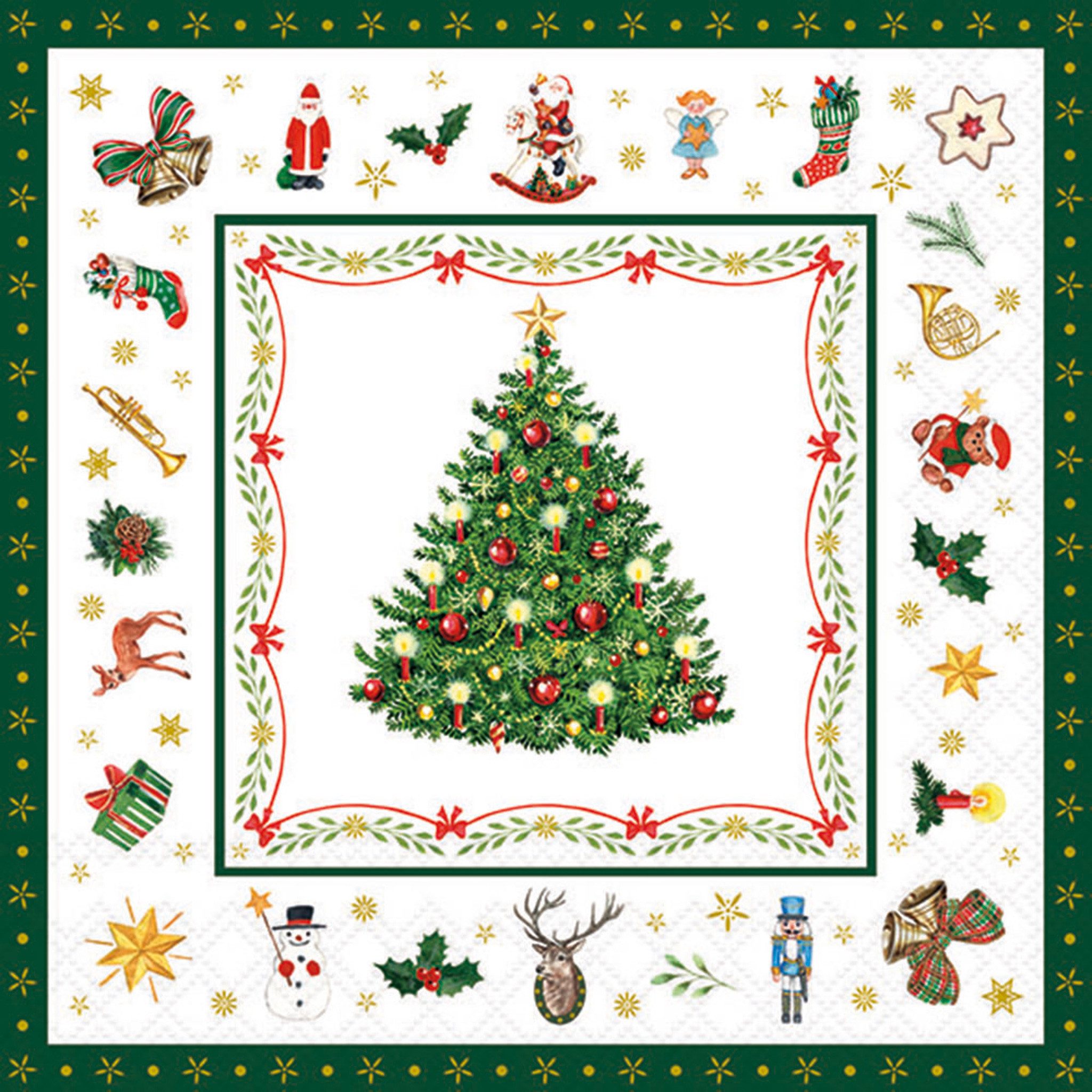 Ambiente Luxury Paper Products Papierserviette, Servietten Papier 33x33cm 3-lagig Weihnachtsdesign 20 Stück Weiß Grün
