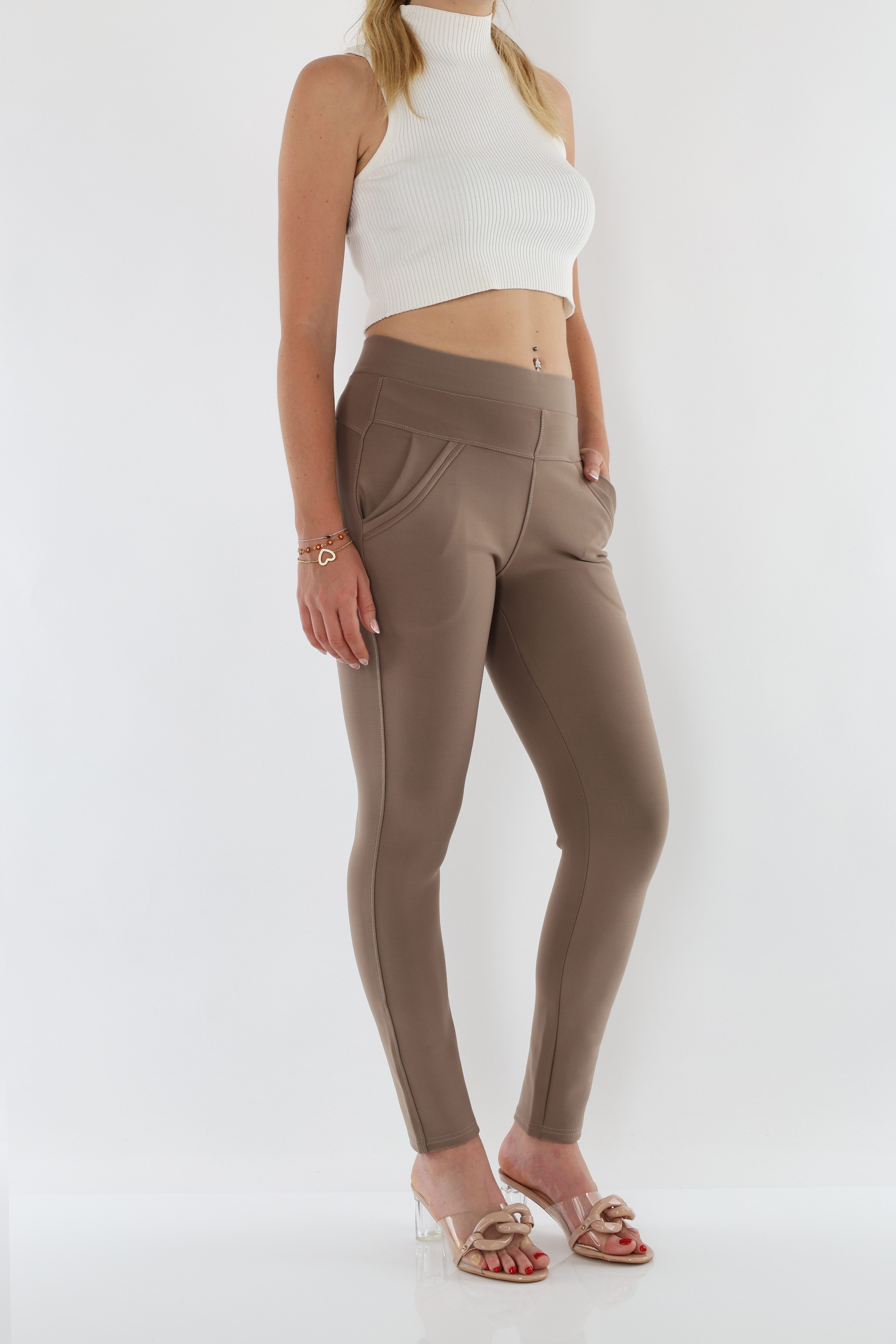 MIRROSI Stretch-Hose Damen Hosen High Waist Strech Hose Elegant Kurzgröße