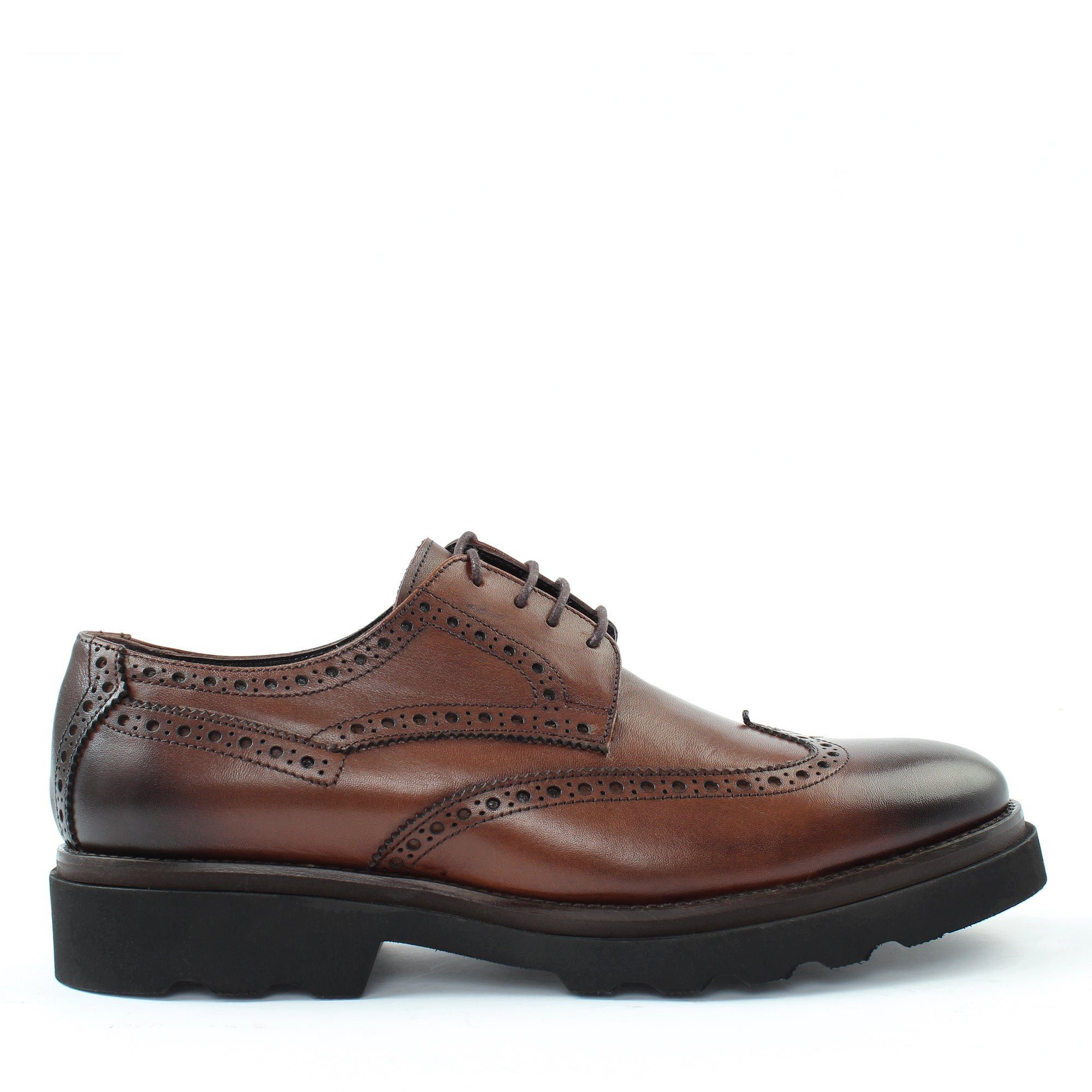 Celal Gültekin Brogue Schnürschuhe Blockabsatz Glattleder Perforierung Casual Herren Schnürschuh Glattleder, Brogue-Perforierung, Plateau-EVA-Sohle, Braun, 44
