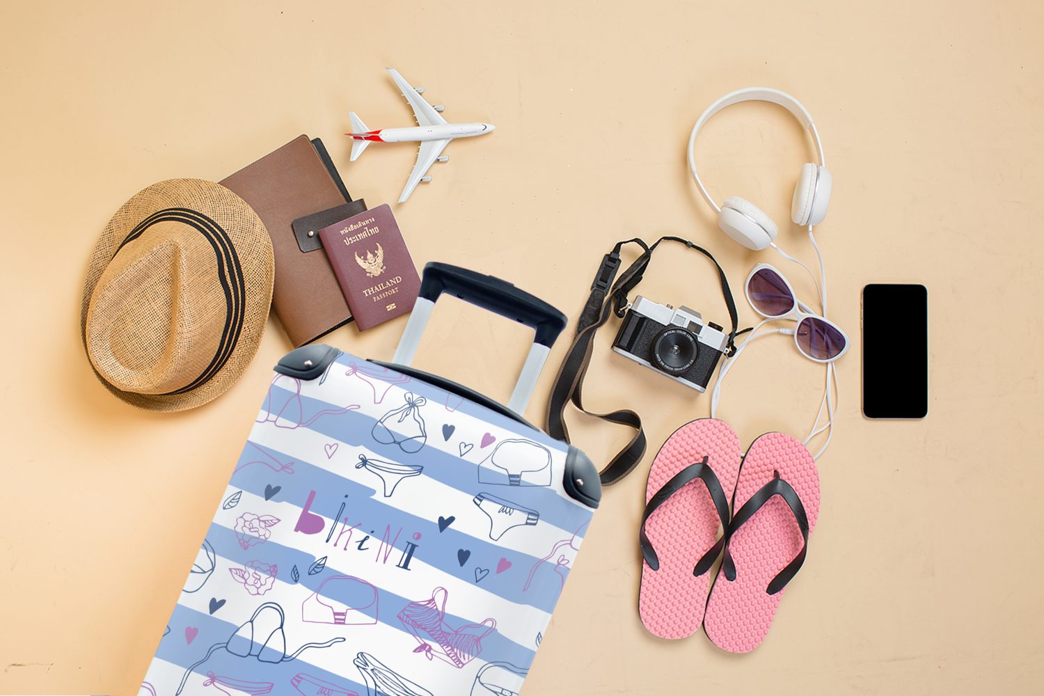 Ferien, Rollen, Trolley, Bikini Schnittmuster, Reisekoffer Handgepäckkoffer Handgepäck Reisetasche - 4 für Sommer - mit MuchoWow rollen,
