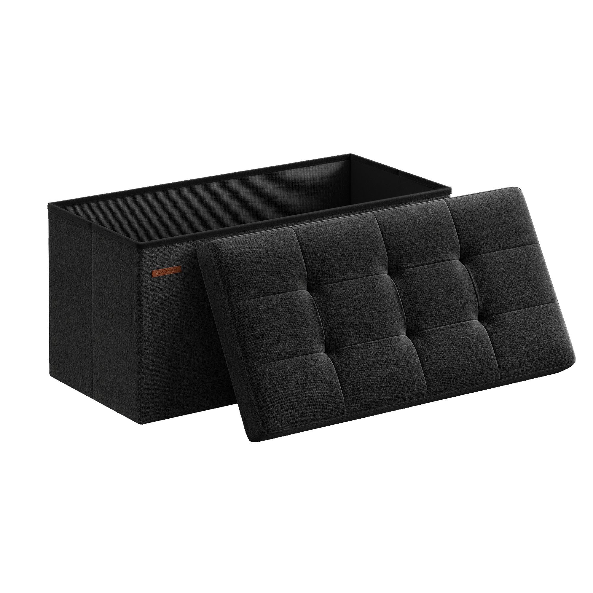 SONGMICS Sitzbank, 76/110cm mit Stauraum, klappbare Sitztruhe, Fußbank schwarz