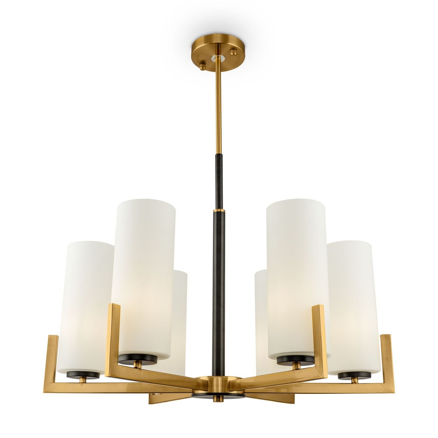 Licht-Erlebnisse Kronleuchter KAYA, ohne Leuchtmittel, Glas Metall E27 B: 67 cm in Messing Weiß Schwarz 6-flammig Modern