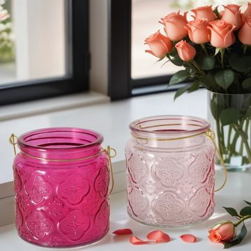 BOLTZE Windlicht 2er Set Teelichthalter Glas 11cm Kerzenständer & Windlichter als Rosa (2 St), aus Glas