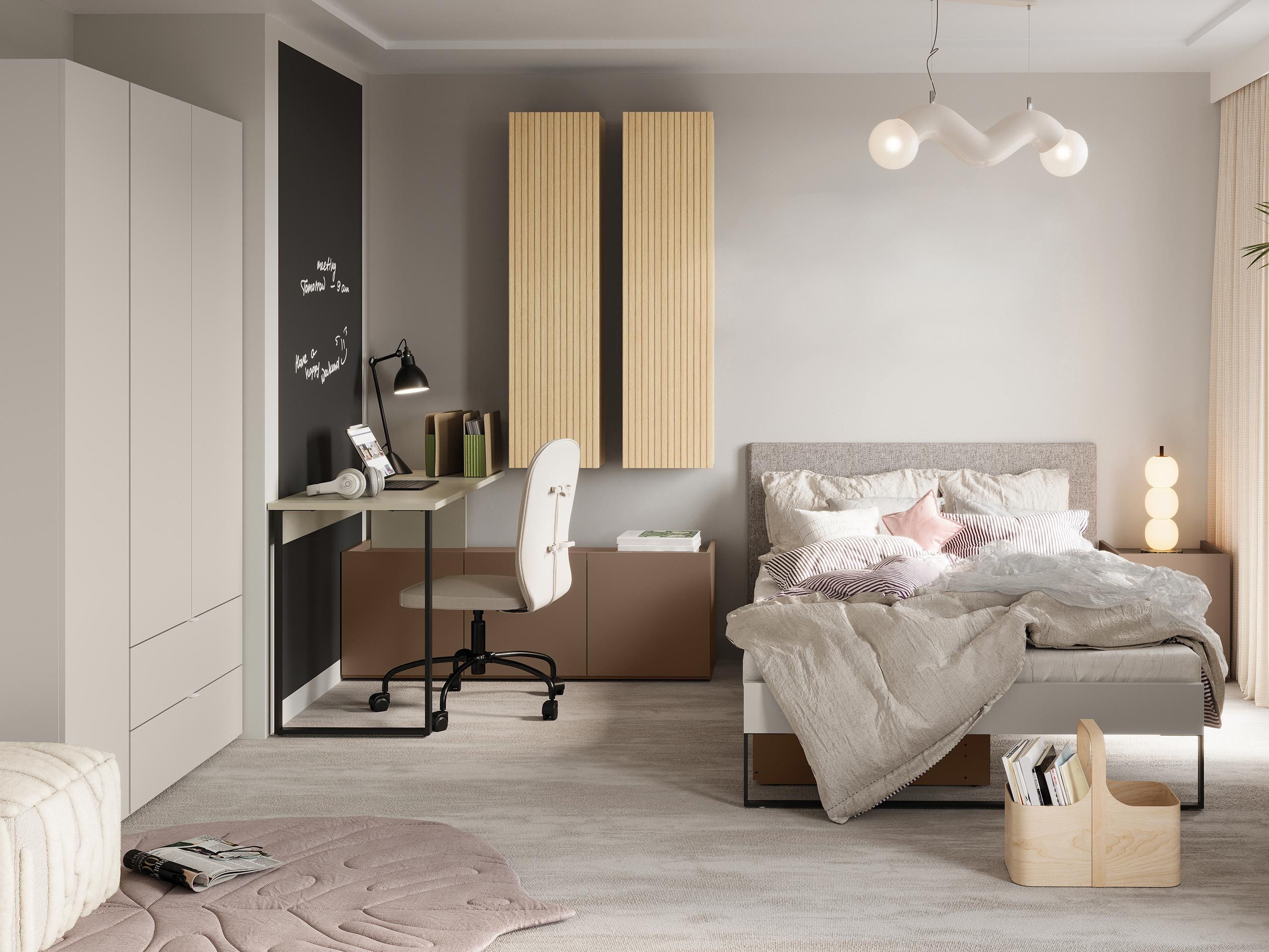 MIRJAN24 Jugendzimmer-Set Sigma I, (6er-Set, Kleiderschrank, Schreibtisch, 2x Schrank, Bett, Nachttisch), Lattenrost, Kleiderstange