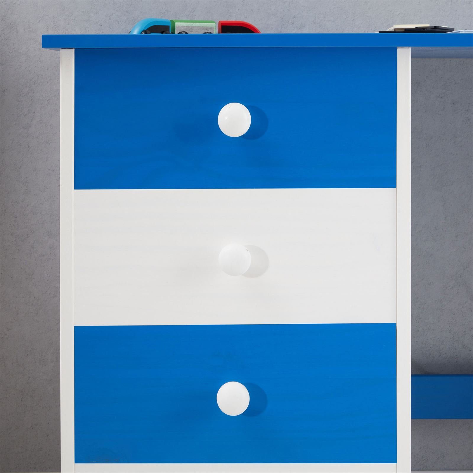 IDIMEX Schreibtisch ARNE, massivem Schubkästen kiefern 4 Schreibtisch weiß/blau aus mit Kinderschreibtisch