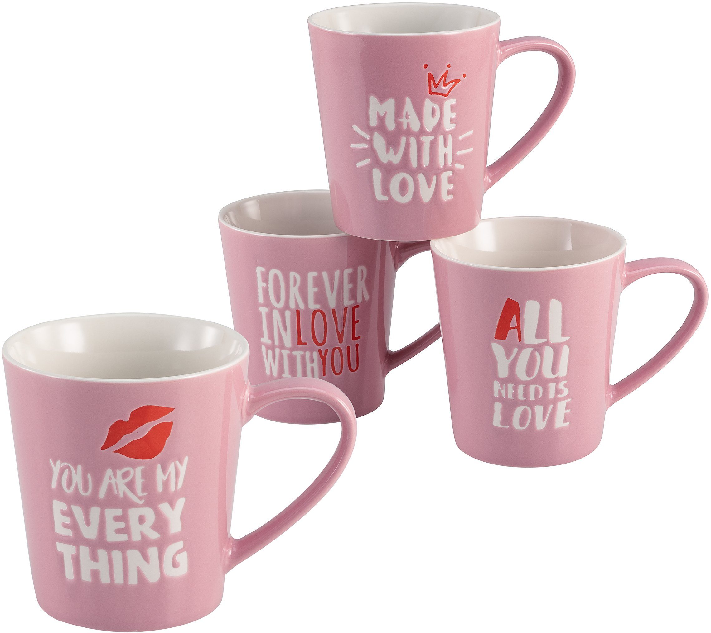 CreaTable Кухлі Чашки Love Collection, Porzellan, mit Liebeserklärung, Tassen Set, 4-teilig