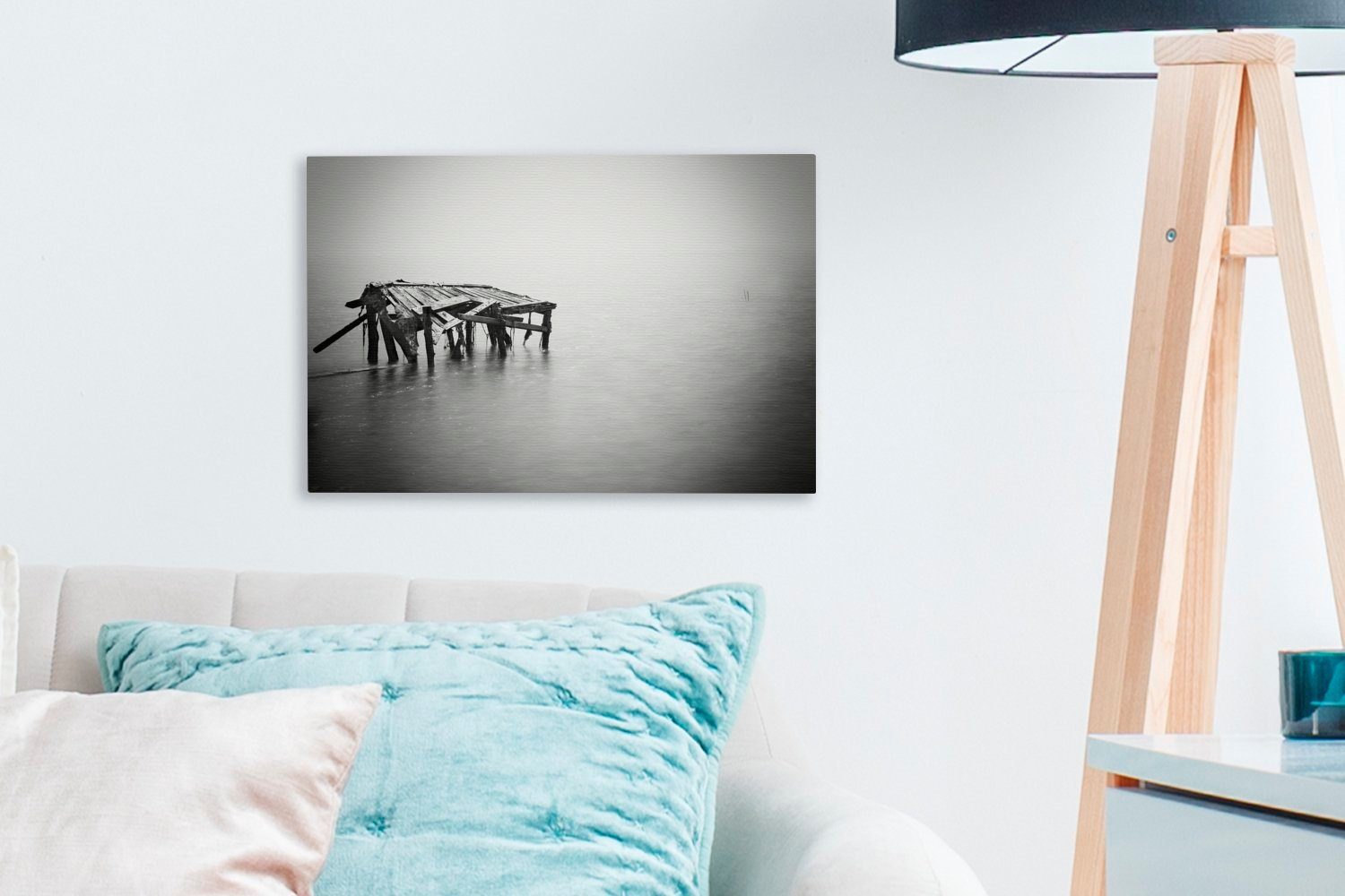 Leinwandbilder, (1 30x20 Wanddeko, minimalistische Wandbild Meereslandschaft, OneMillionCanvasses® weiß Leinwandbild St), und cm Aufhängefertig, Schwarz