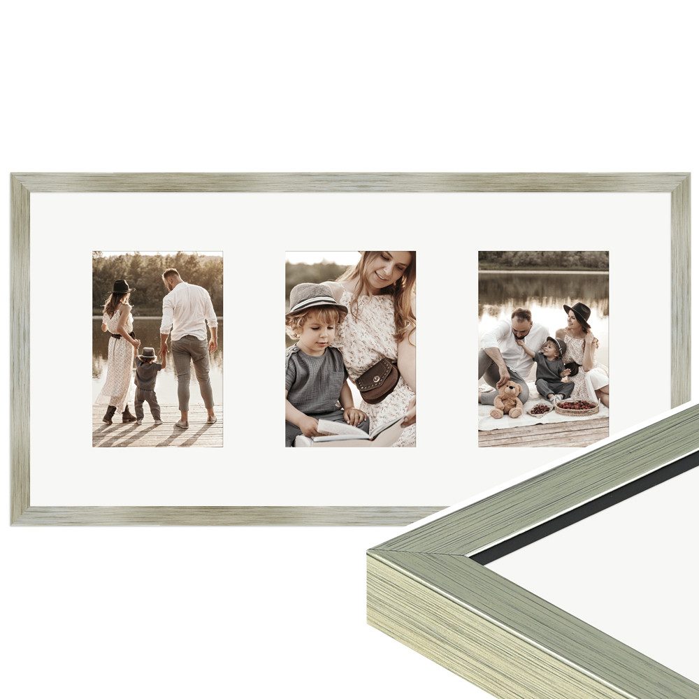 WANDStyle Galerierahmen G950 25x50 cm, für 3 Bilder, im Format 10x15 cm, aus Massivholz in der Farbe Gold