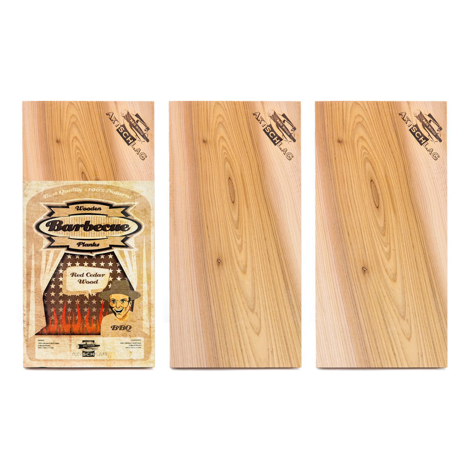 Axtschlag Aromaplanke Axtschlag Wood Plank Rotzeder 3er Set, Holz