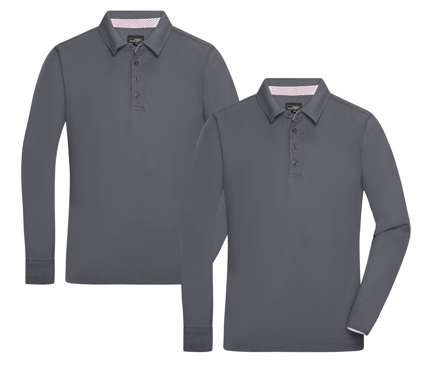 James & Nicholson Langarm-Poloshirt Sportliches Herren Langarm Polo in Washed Optik JN714 (Doppelpack, 2 Stück) Feine Piqué-Qualität graphite/white-red