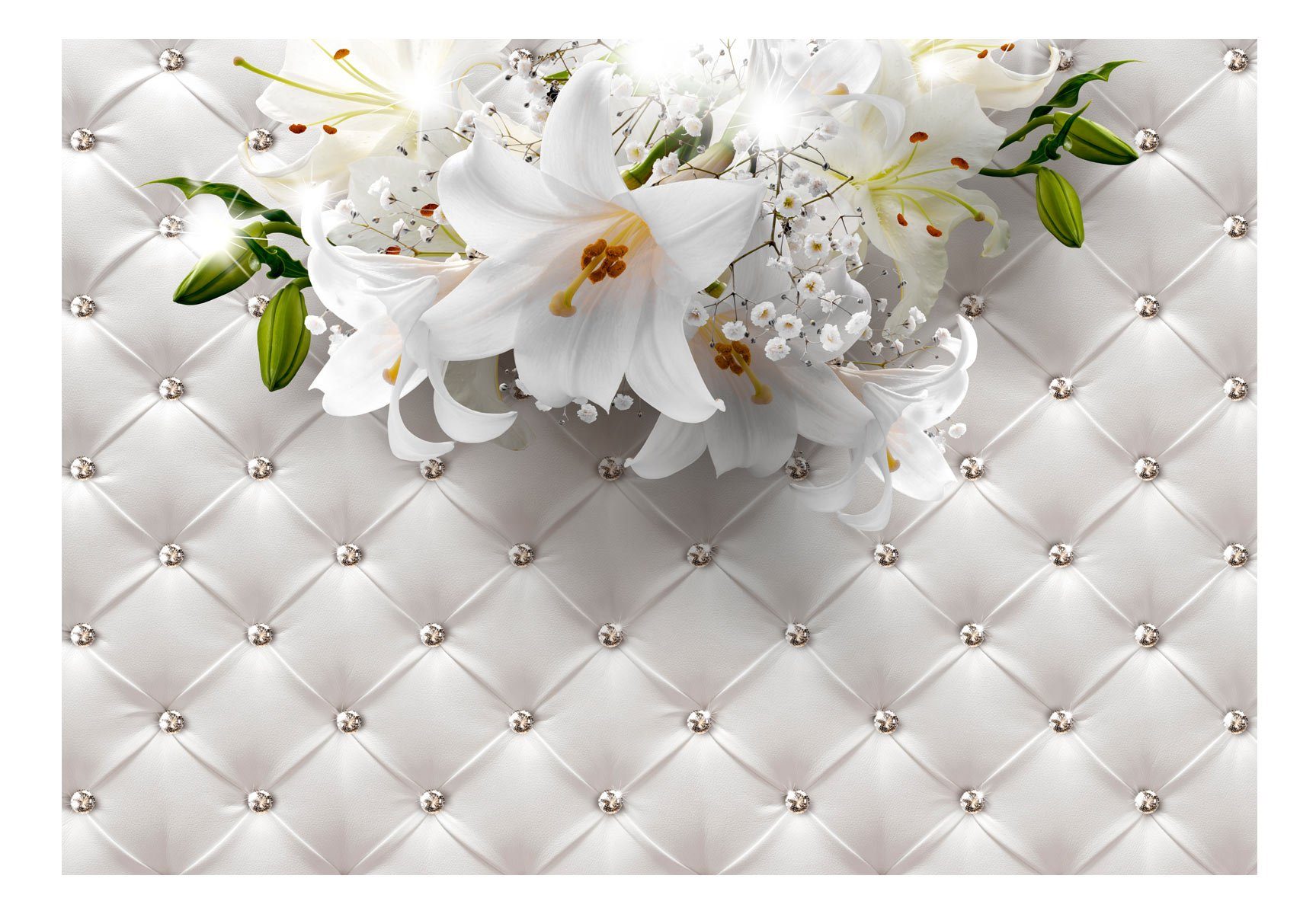 KUNSTLOFT Vliestapete White Lily Enchantment 1x0.7 m, halb-matt, lichtbeständige Design Tapete