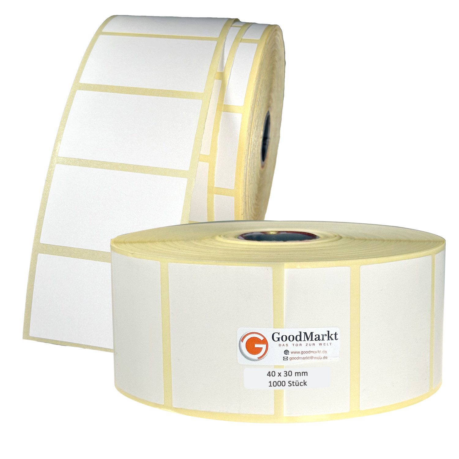 GoodMarkt Etiketten 40x30mm Selbstklebende Thermo Etiketten auf Rolle 1000 Labels, Adressetiketten Haushaltsetiketten Bedruckbar Aufkleber für Büro Küche