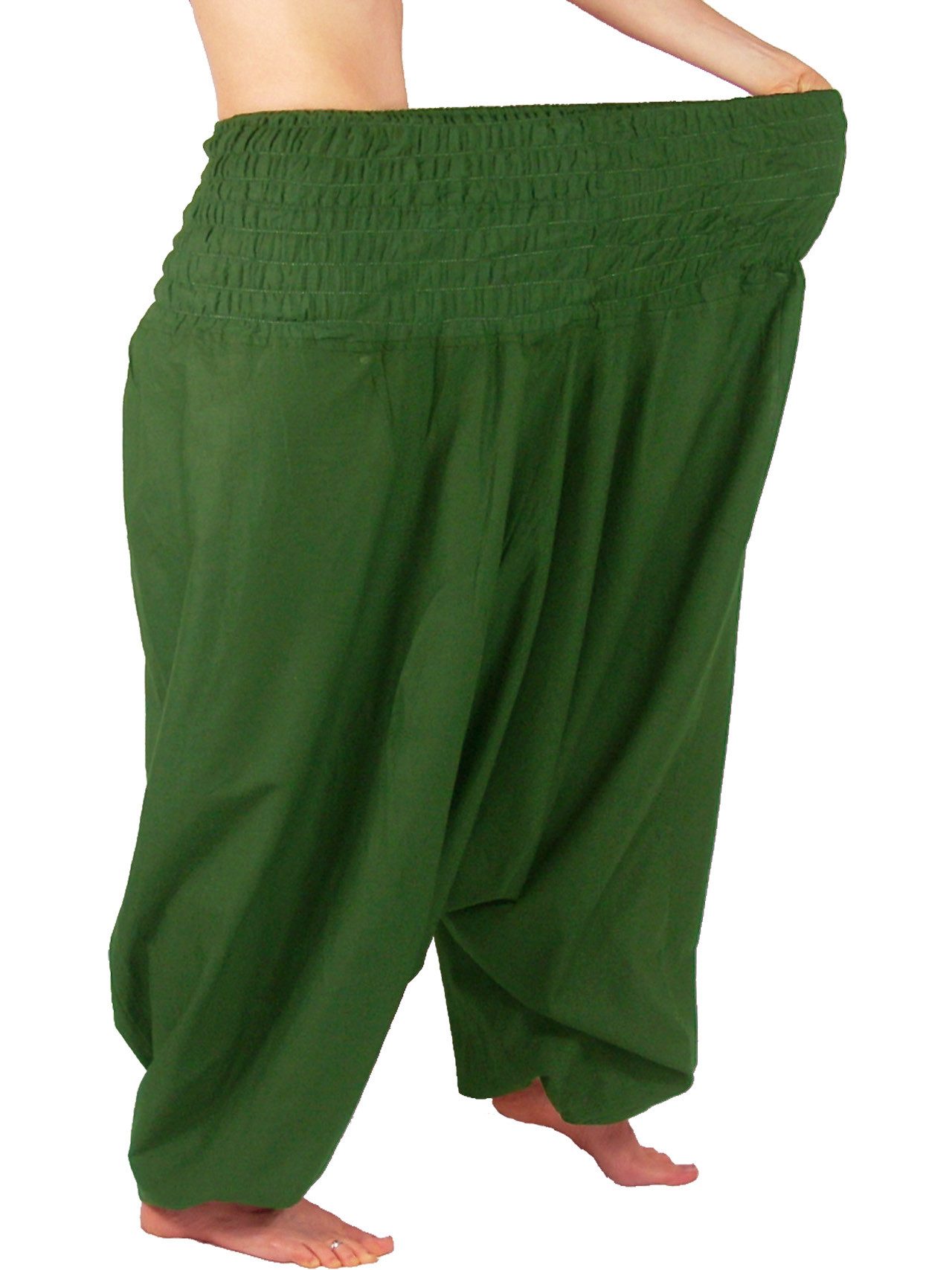 Leucht-Welten Haremshose Extragroße Haremshose XXL Aladinhose für Damen und Herren Grün Pumphose aus Baumwolle