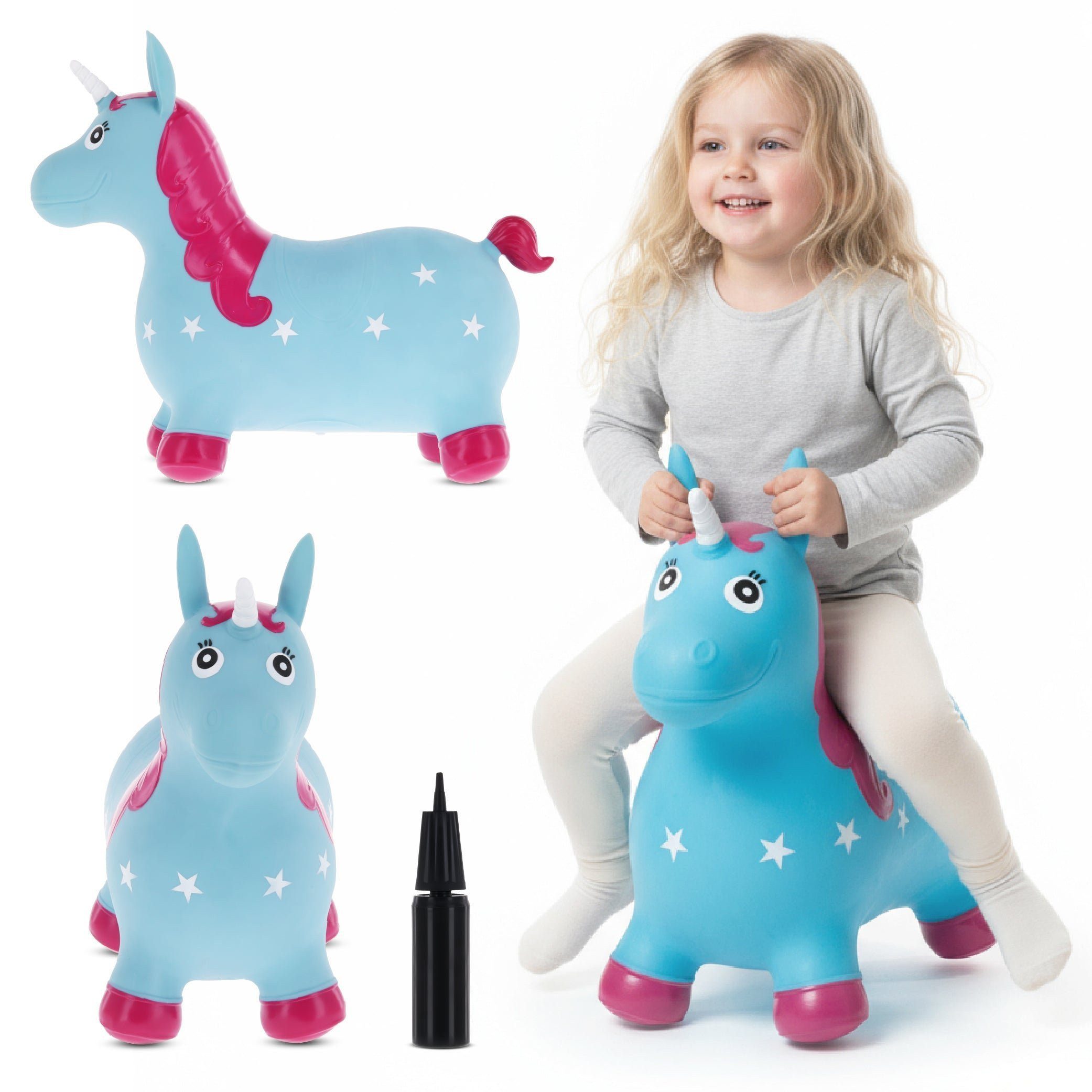 Sun Baby Hüpftier Hüpfer Einhorn blau-rosa Pumpe und Bandana, ab 12 Monaten, bis 45kg