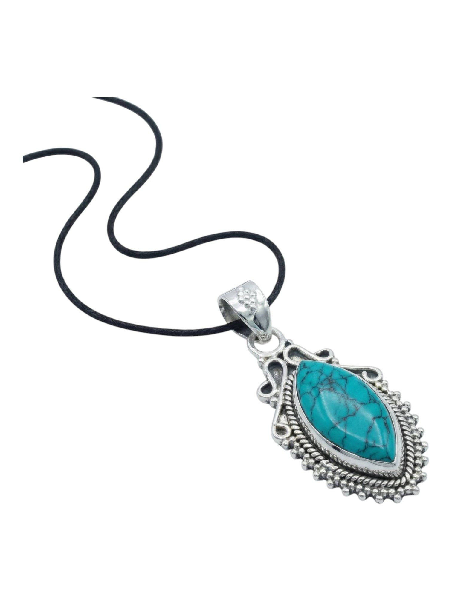 mantraroma Kettenanhänger ANULA aus 925 Silber mit Türkis (Kettenanhänger am Baumwollband im Schmuckbeutel), 925 Sterling Silber Kettenanhänger für Damen