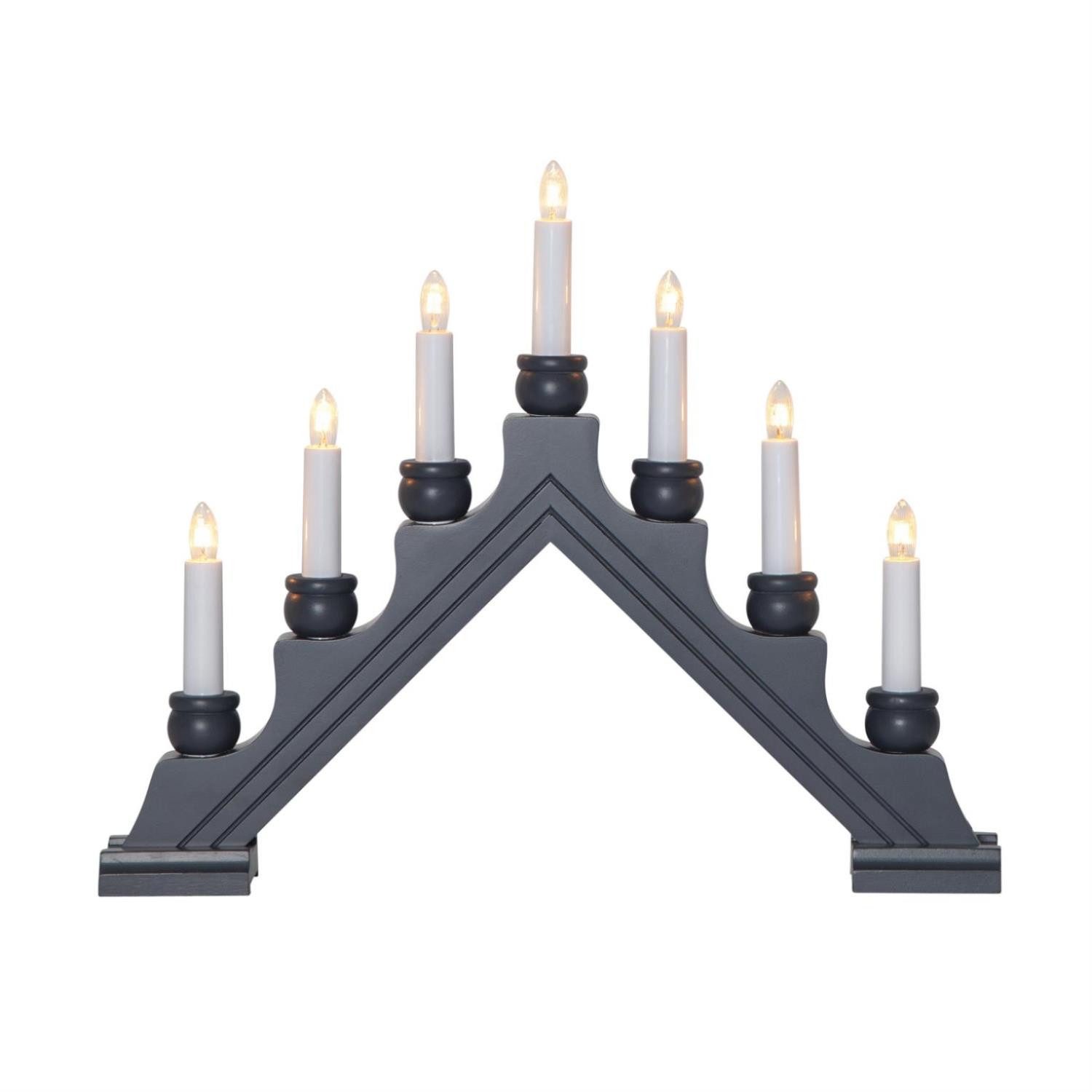 STAR TRADING Fensterleuchter Lichterbogen Schwibbogen Weihnachtsleuchter 7-flammig Schalter grau, Glühlampe, warmweiß (2100K bis 3000K)