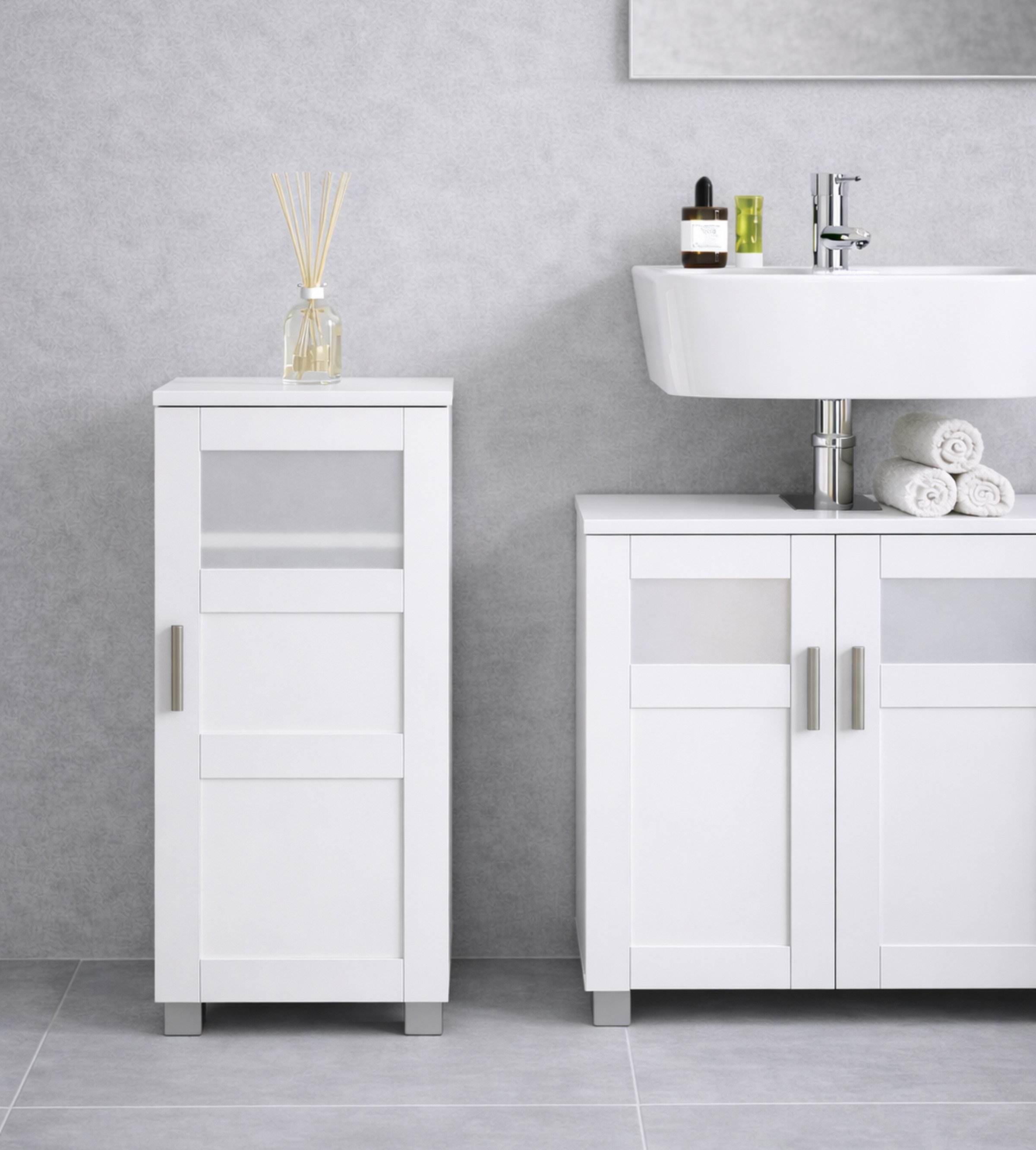 VCM Midischrank Nilari B. 28 x T. 28 x H. 70 cm kompakte Aufbewahrung für Badezimmer, Badmöbel mit Drehtüren, 3 Fächer – Bild 5 von 5