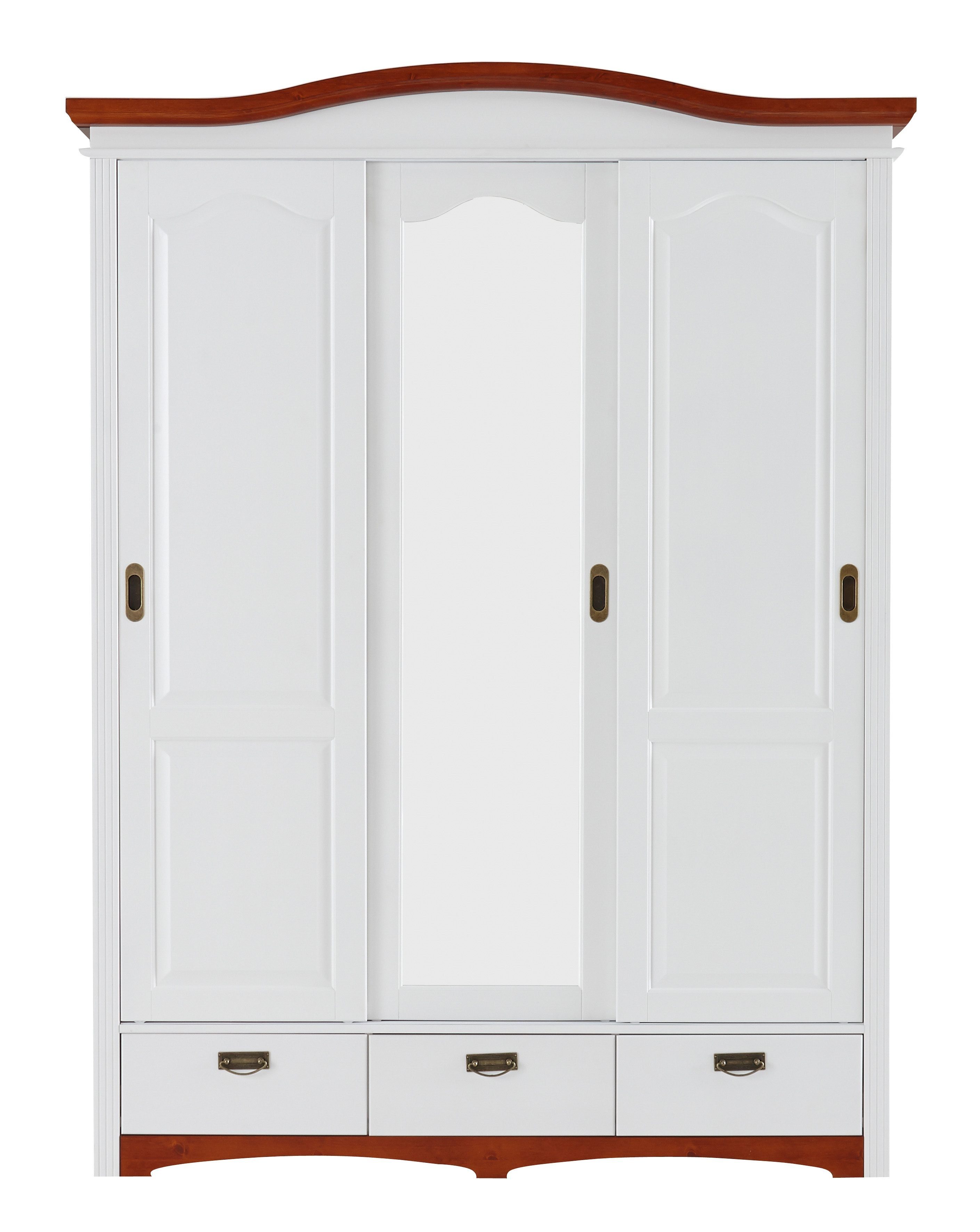 OTTO home Schiebetürenschrank Konrad, Landhausstil, rustikal, mit Schubladen + Spiegel, Kassetten (3 Breiten: 153/202/249 cm H/T ca.207/64 cm) massive Kiefer, F – Bild 4 von 5
