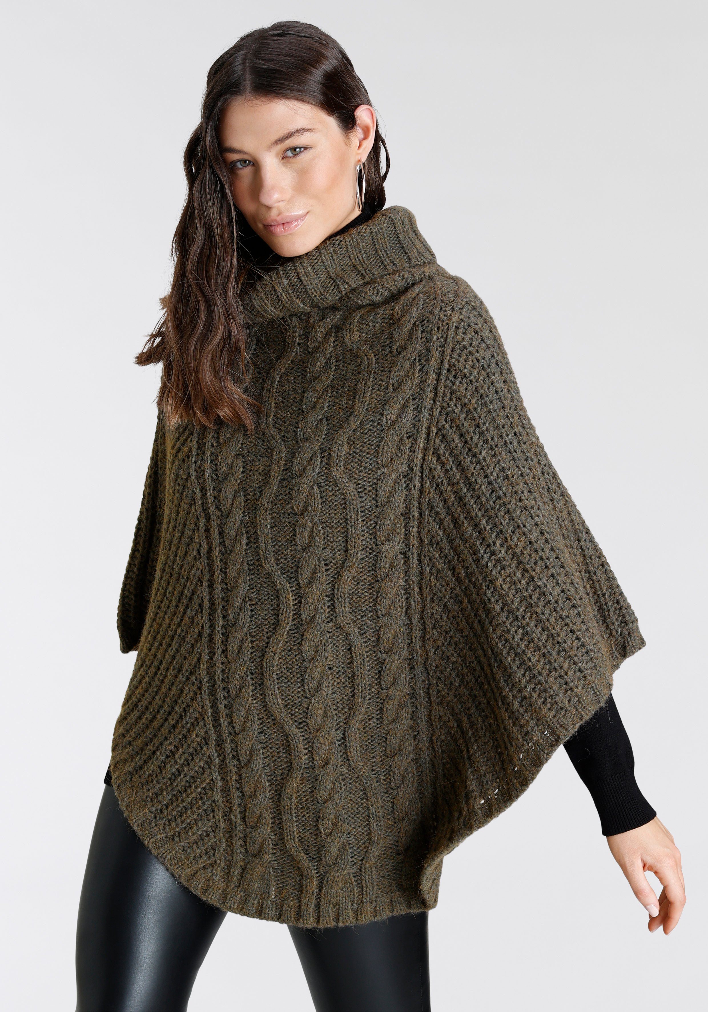 Laura Scott XXL-Schal, Strickponcho khaki