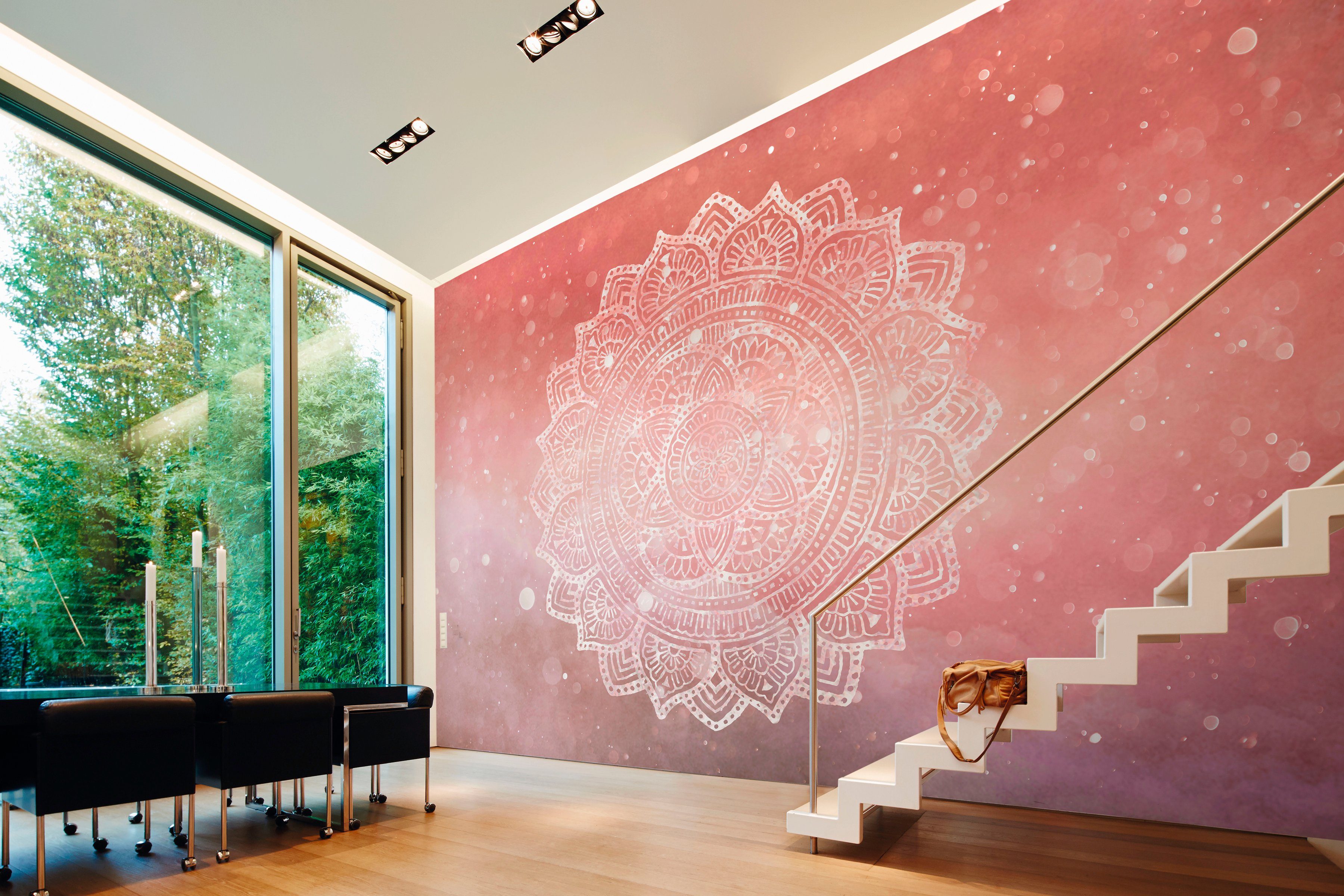 glatt, Wand, Artwork Atelier Mandala Fototapete Schräge, (4 Vlies, 2, 47 St), Architects Paper orange/lila/weiß orientalisch, Decke