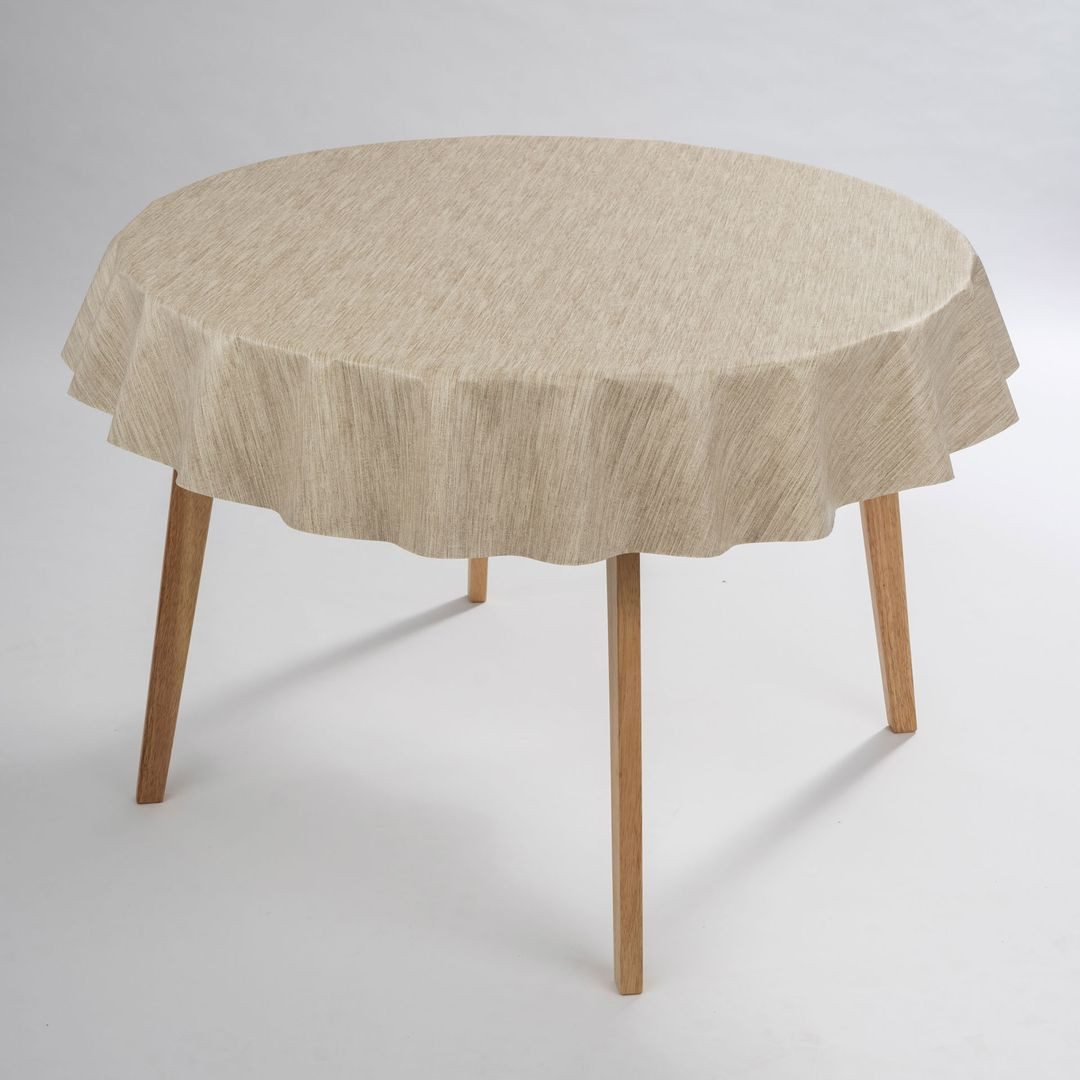 laro Tischdecke Wachstuch-Tischdecken Abwaschbar Leinenoptik Beige Creme Rund 140cm – Bild 3 von 5