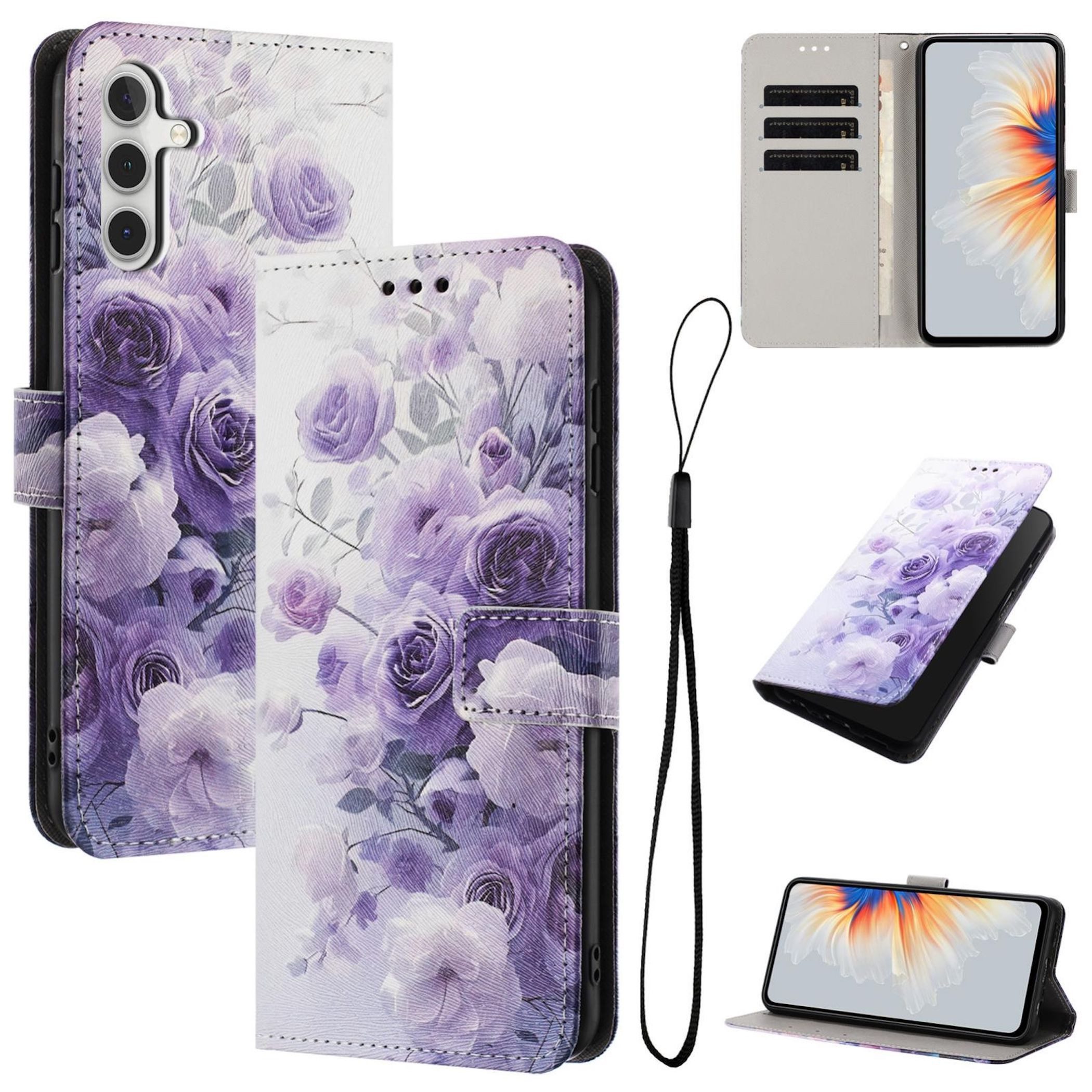 Wigento Handyhülle Für Samsung Galaxy A57 5G Kunstleder Klapp Book Wallet Motiv Schutz, Kartenfächer, Standfunktion