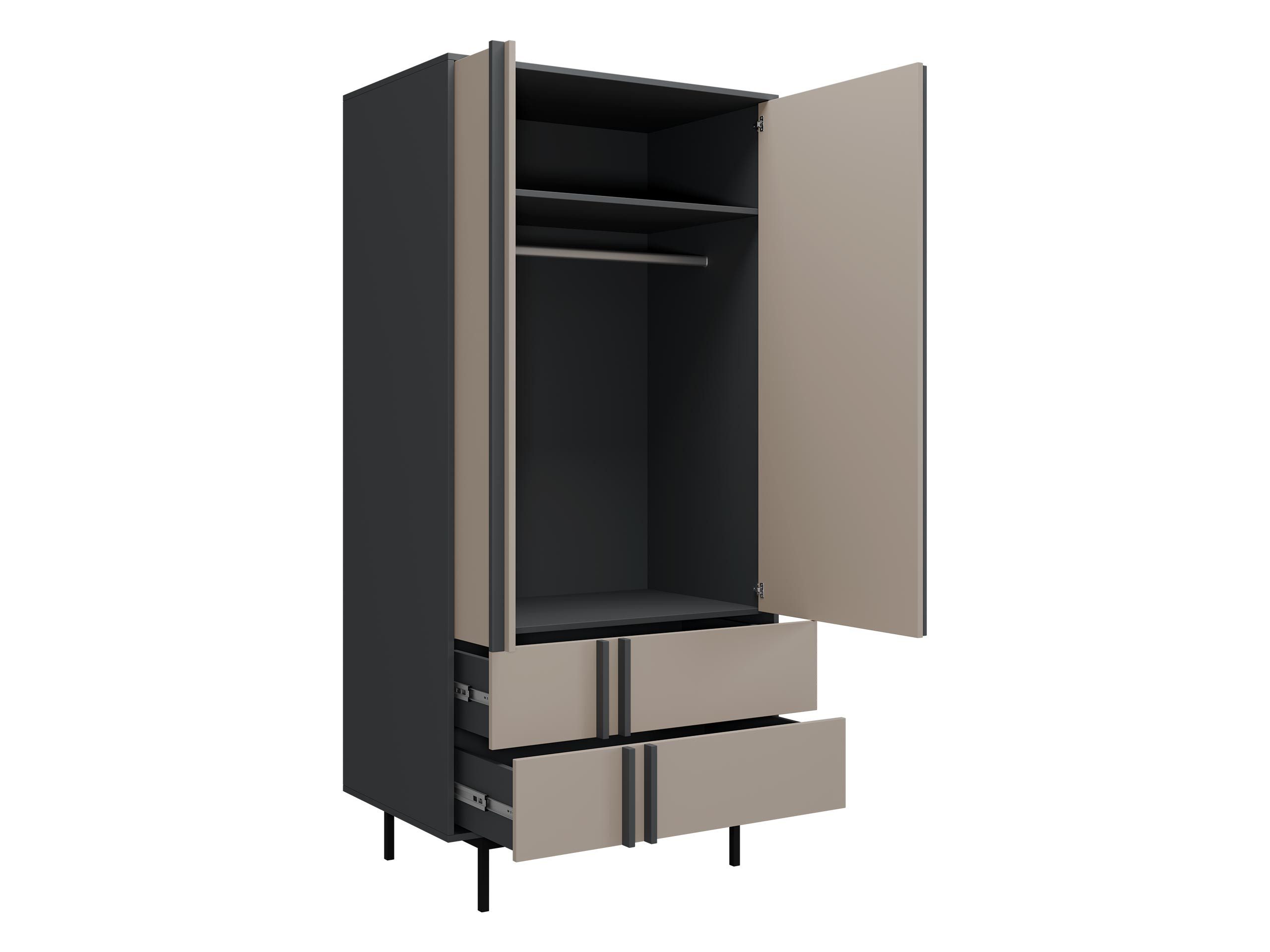 MIRJAN24 Kleiderschrank Alsy 2D2S AL01 (mit zwei Drehtüren und zwei Schubladen) Untergestell aus Metall, Kleiderstange