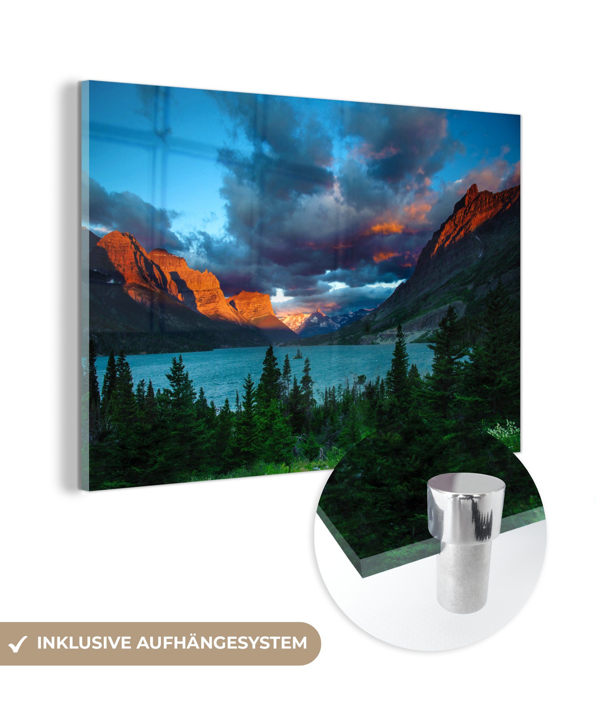& des Die Schlafzimmer St), Park Amerika, Glacier Acrylglasbild MuchoWow Landschaft farbenfrohe National in (1 Acrylglasbilder Wohnzimmer