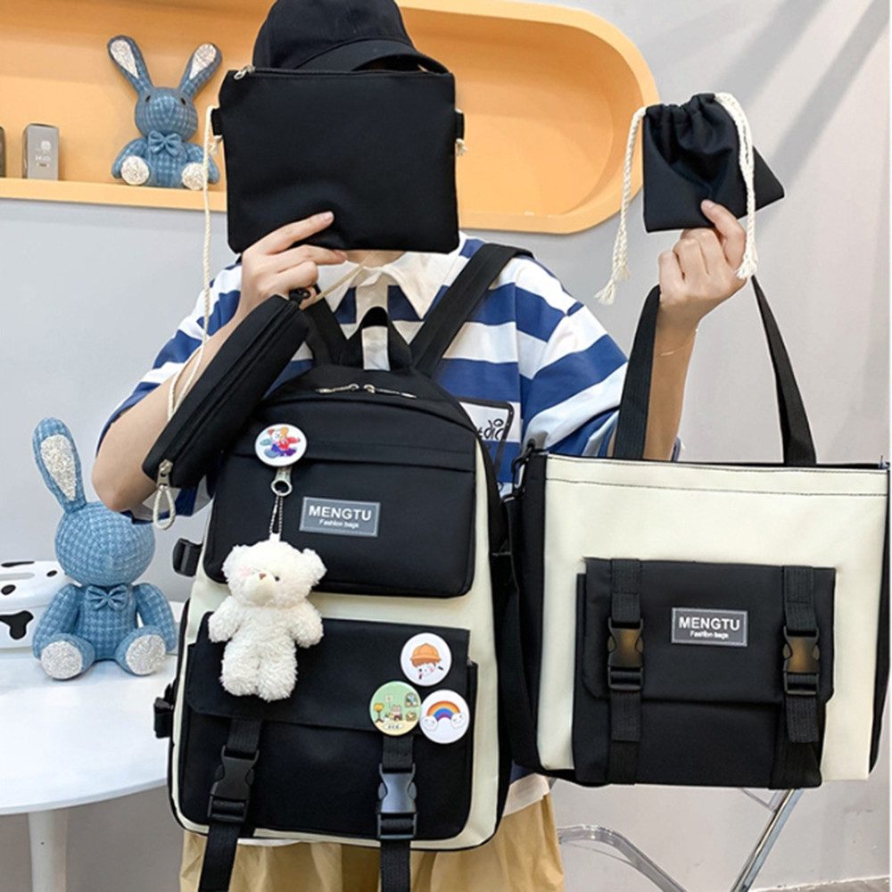 Zaewry Schulrucksack 5-teiliges Kawaii-Rucksack für Mädchen, Laptop-Tasche,Freizeitrucksack