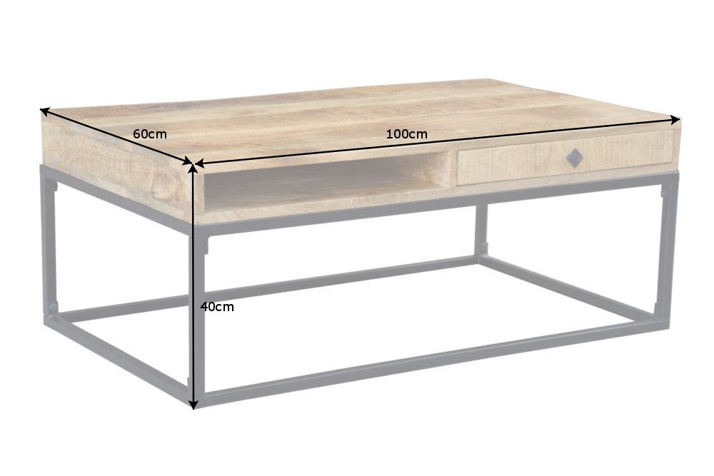 riess-ambiente Couchtisch IRON CRAFT 100cm natur / schwarz (Einzelartikel, 1-St), Wohnzimmer · Massivholz · Metall · eckig · mit Schublade · Industrial