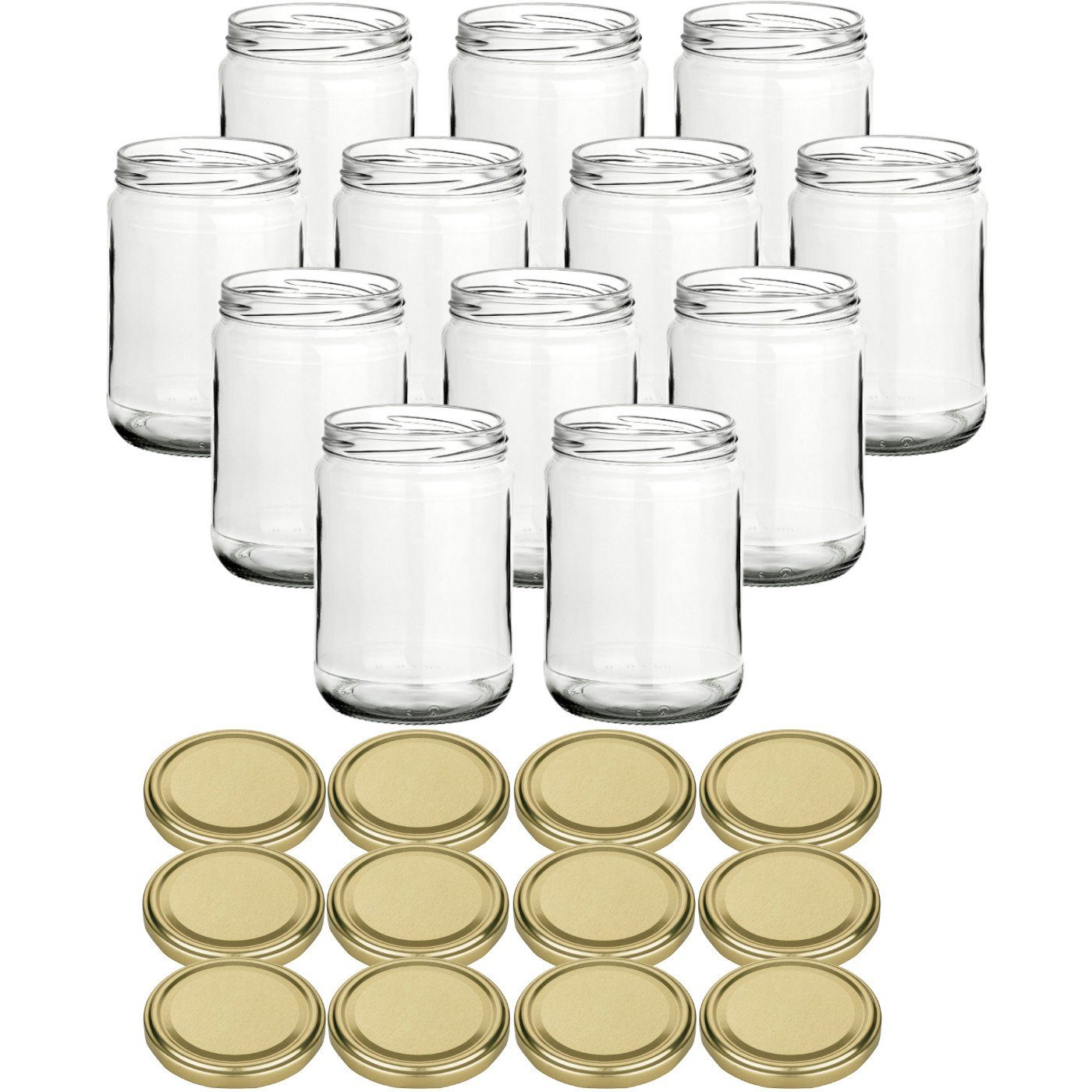 gouveo Einmachglas Vorratsgläser 580 ml Klassik mit Schraub-Deckel - Große Einmachgläser, (12-tlg), goldfarben