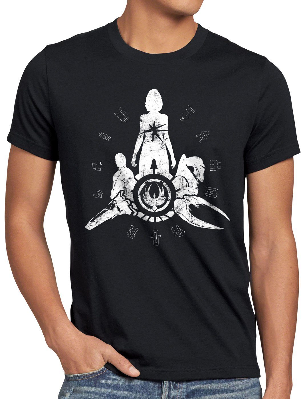 space Stars style3 schwarz Print-Shirt T-Shirt Herren Battle galactica